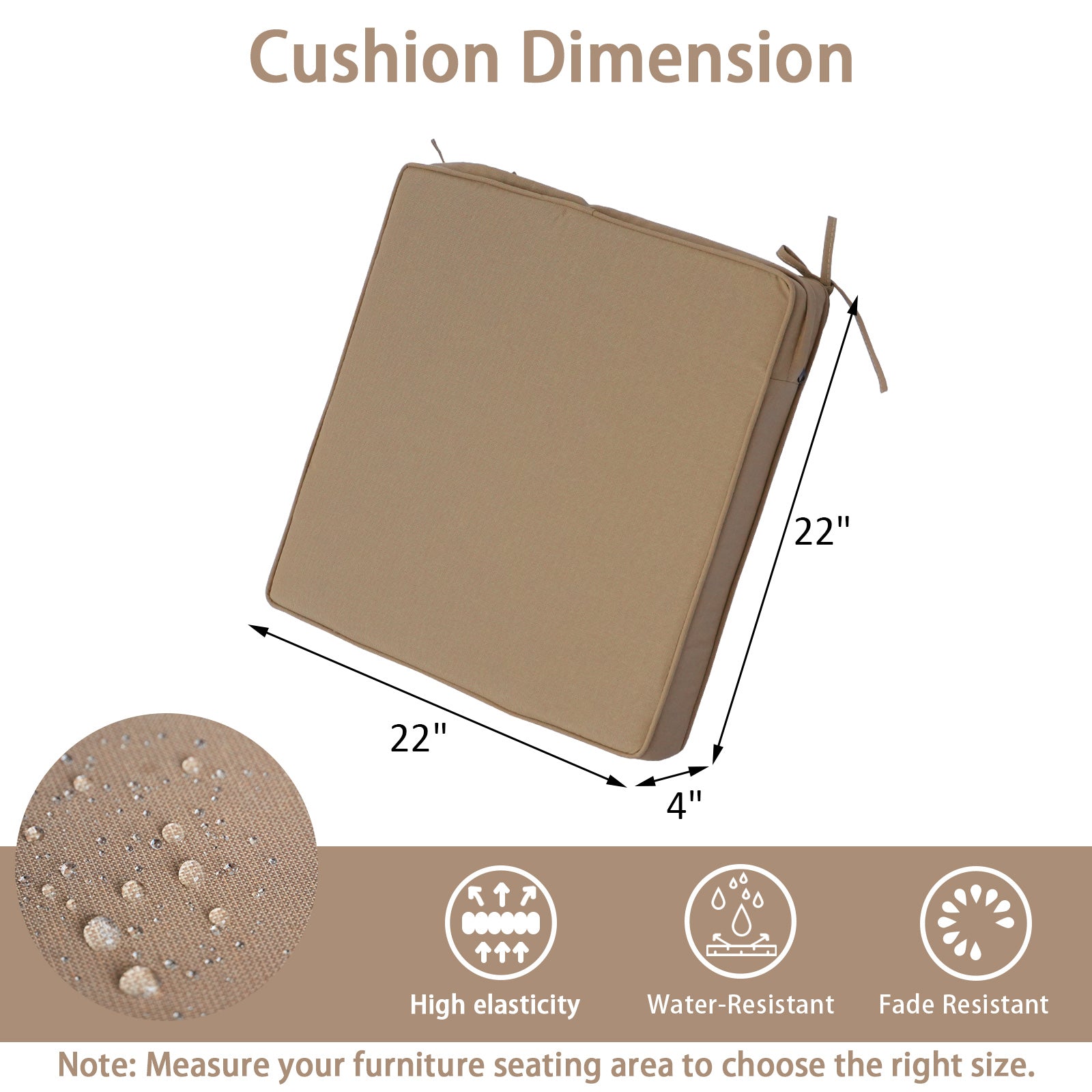 GoodGoods Outdoor Seat Cushion 22x22 in - Brown dimensions