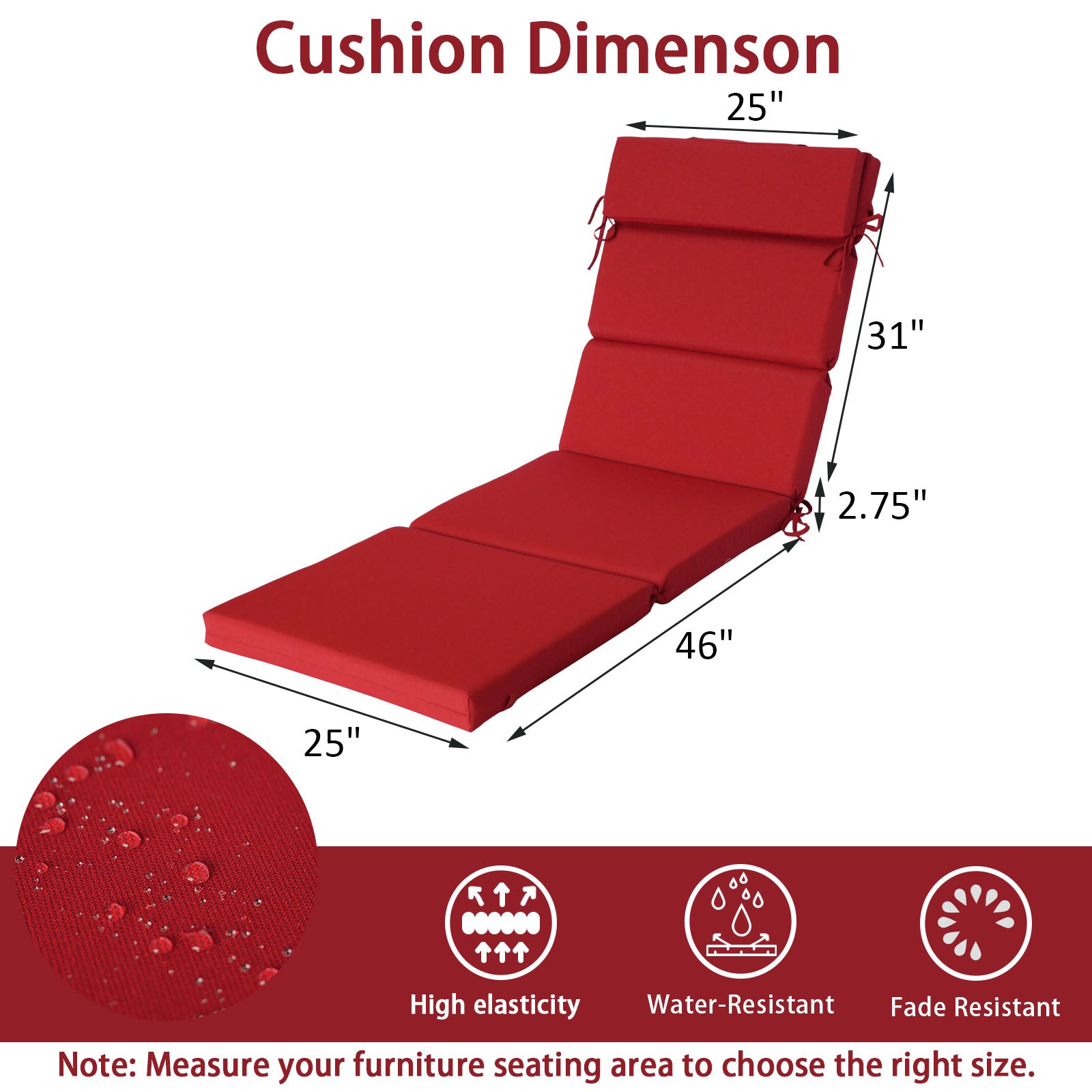 GoodGoods Outdoor Chaise Lounge Cushion 25x77 in - Red dimensions