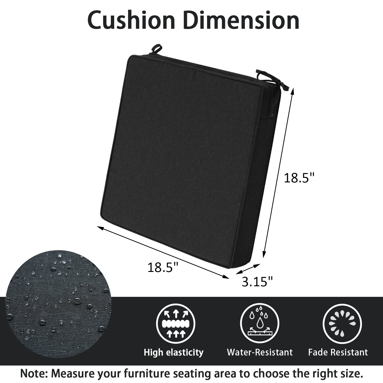 GoodGoods Outdoor Seat Cushion 18.5x18.5 in - Black - image 3