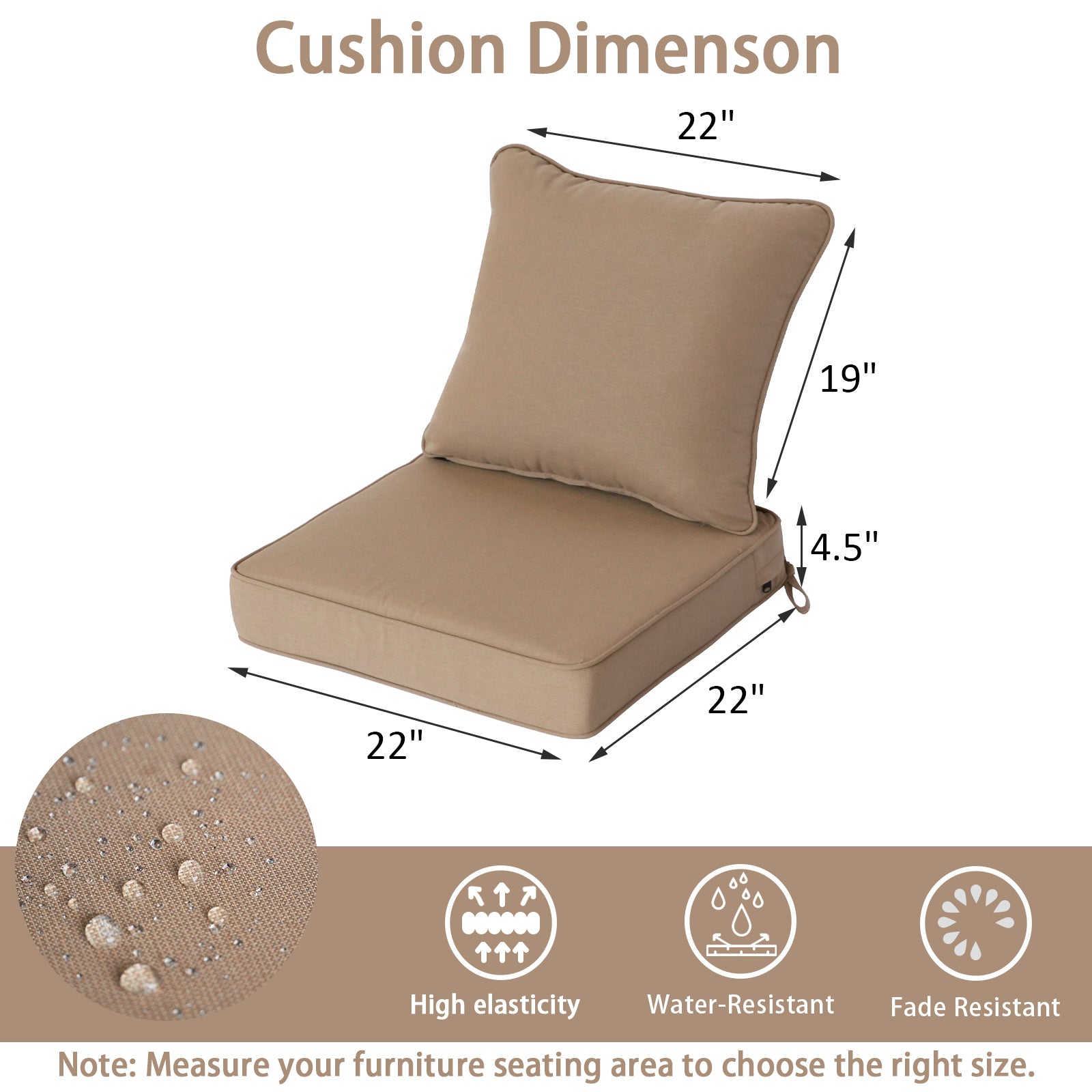 GoodGoods Deep Seat Outdoor Cushion Set 22x22 in - Brown dimensions