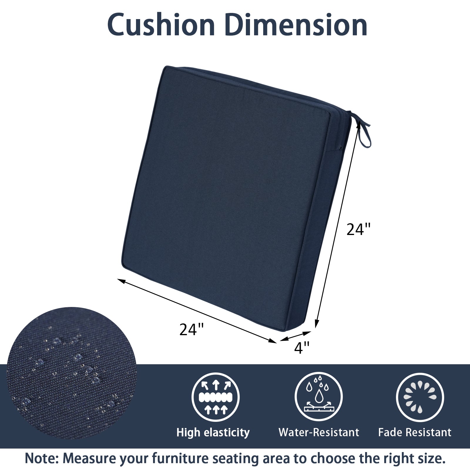 GoodGoods Outdoor Seat Cushion 24x24 in - Dark Blue dimensions