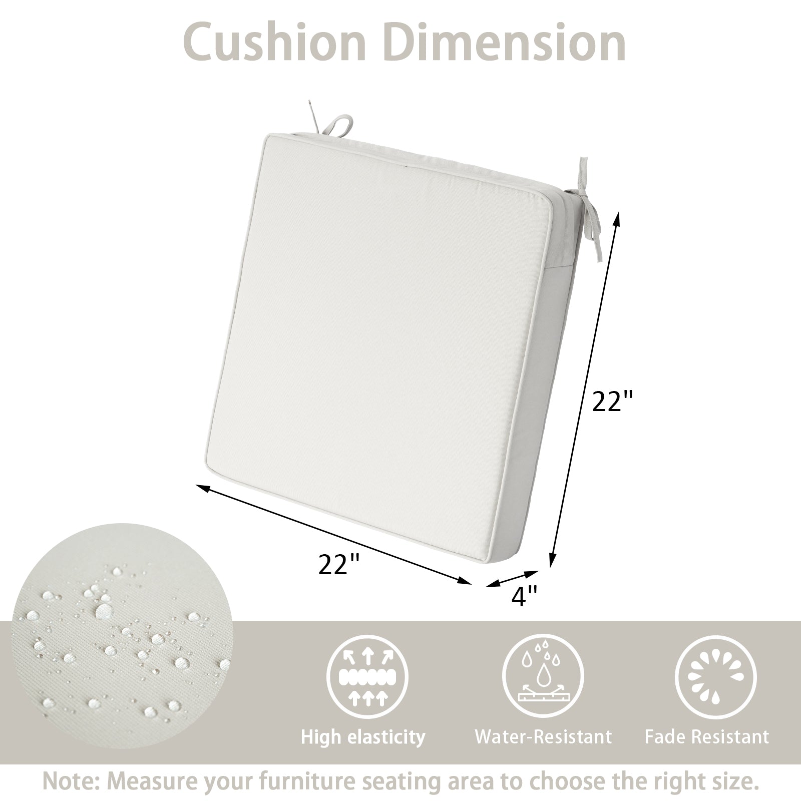 GoodGoods Outdoor Seat Cushion 22x22 in - Beige - image 3
