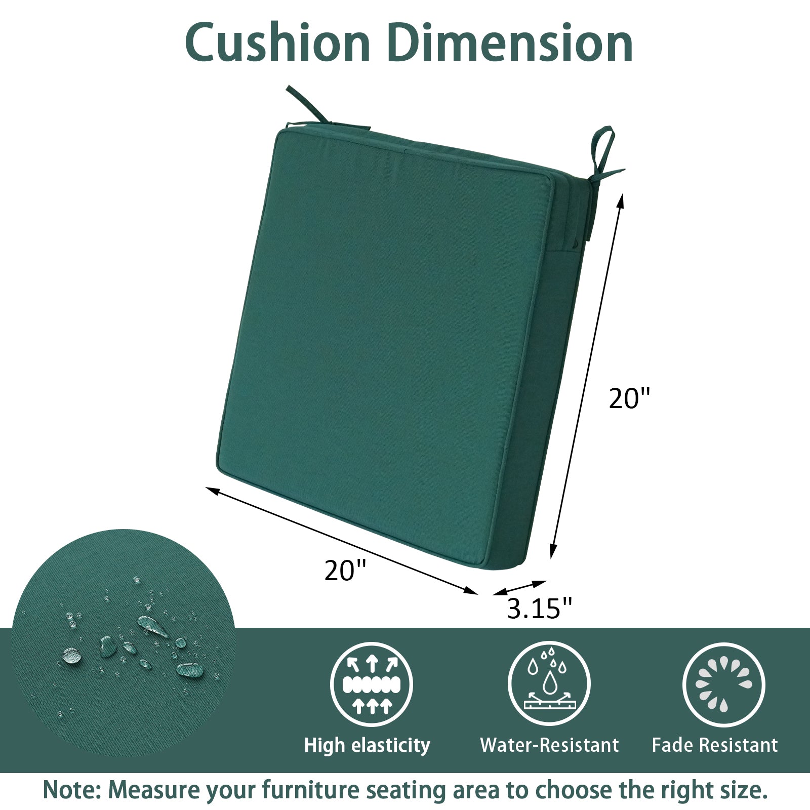 GoodGoods Outdoor Seat Cushion 20x20 in - Deep Green - image 3