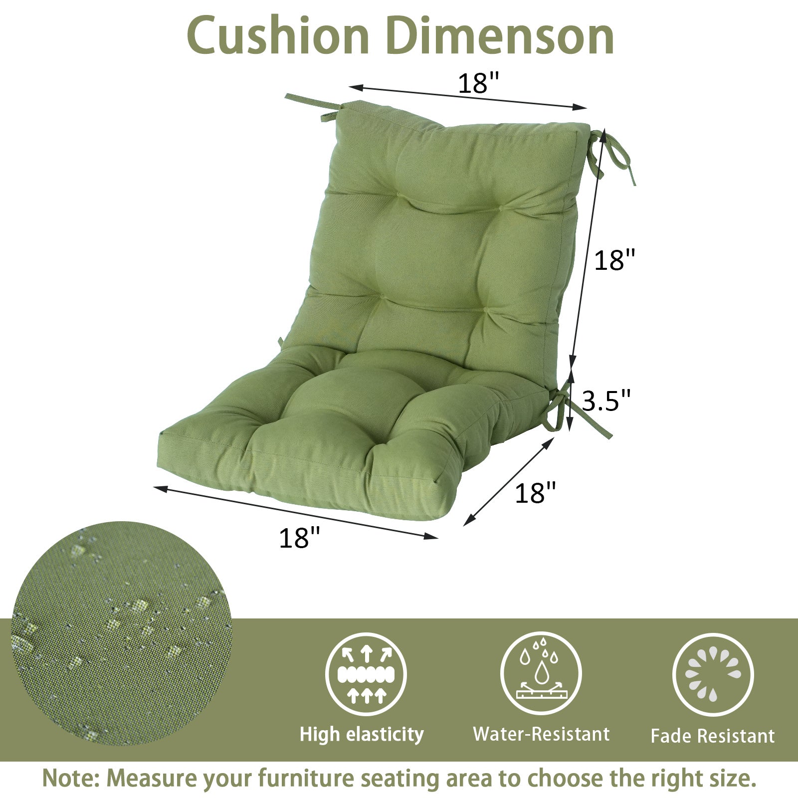 GoodGoods Tufted Outdoor High-Back Chair Cushion 18x36 in - Light Green dimensions