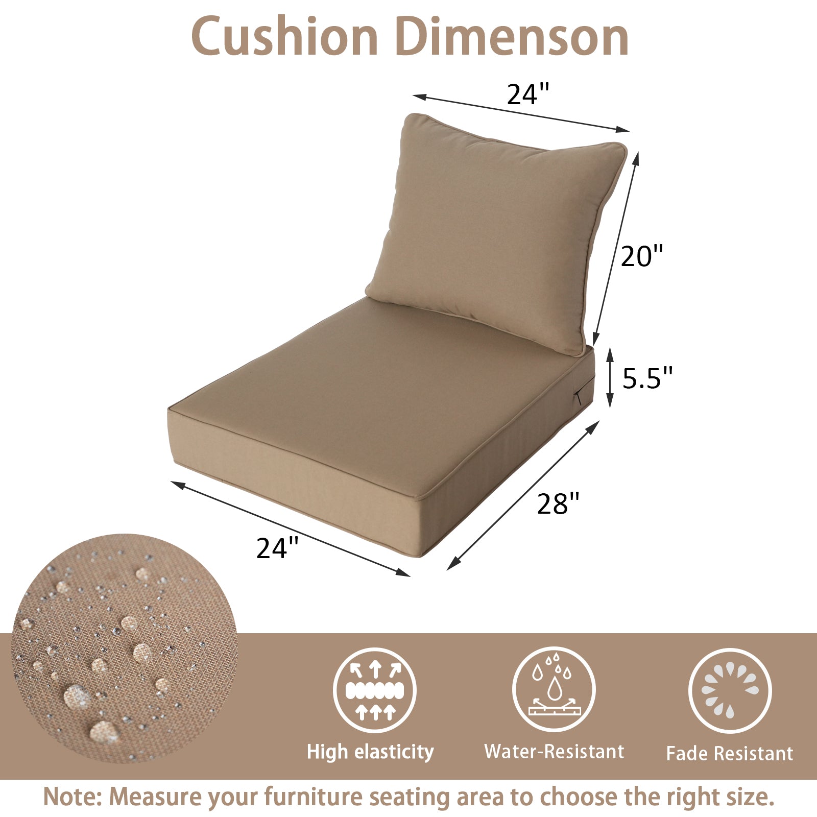 GoodGoods Deep Seat Outdoor Cushion Set 24x28 in - Brown dimensions