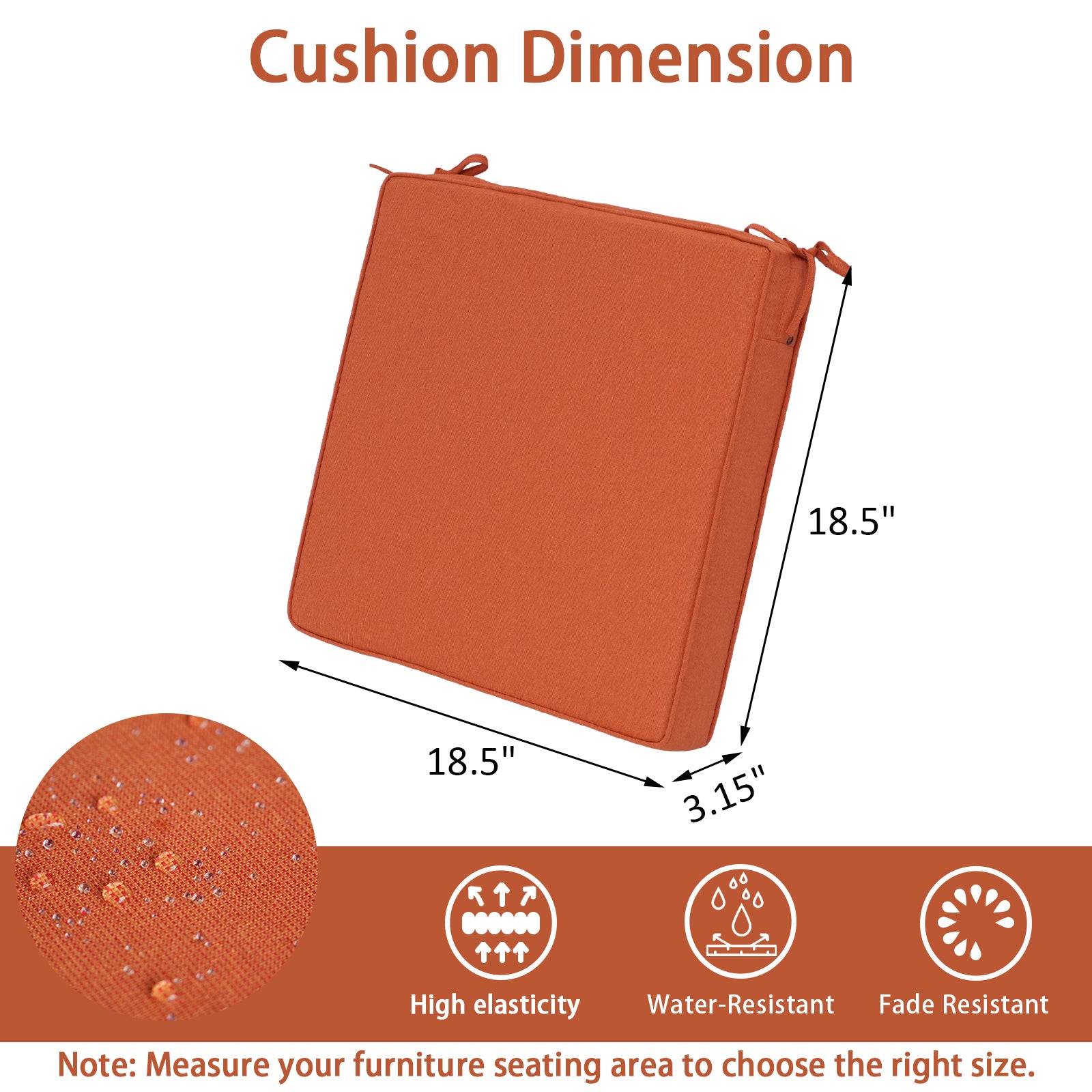 GoodGoods Outdoor Seat Cushion 18.5x18.5 in - Orange - image 3