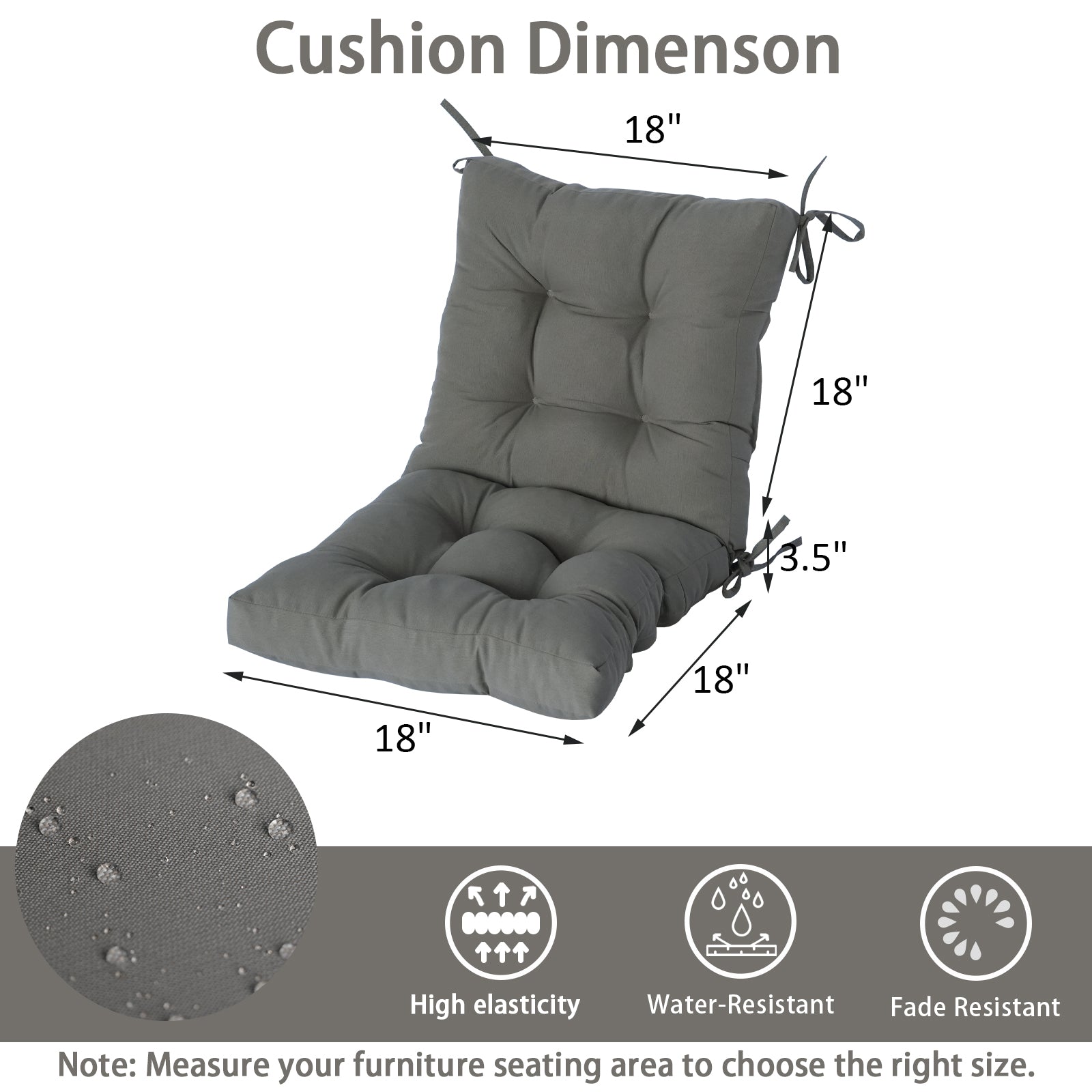 GoodGoods Tufted Outdoor High-Back Chair Cushion 18x36 in - Gray dimensions