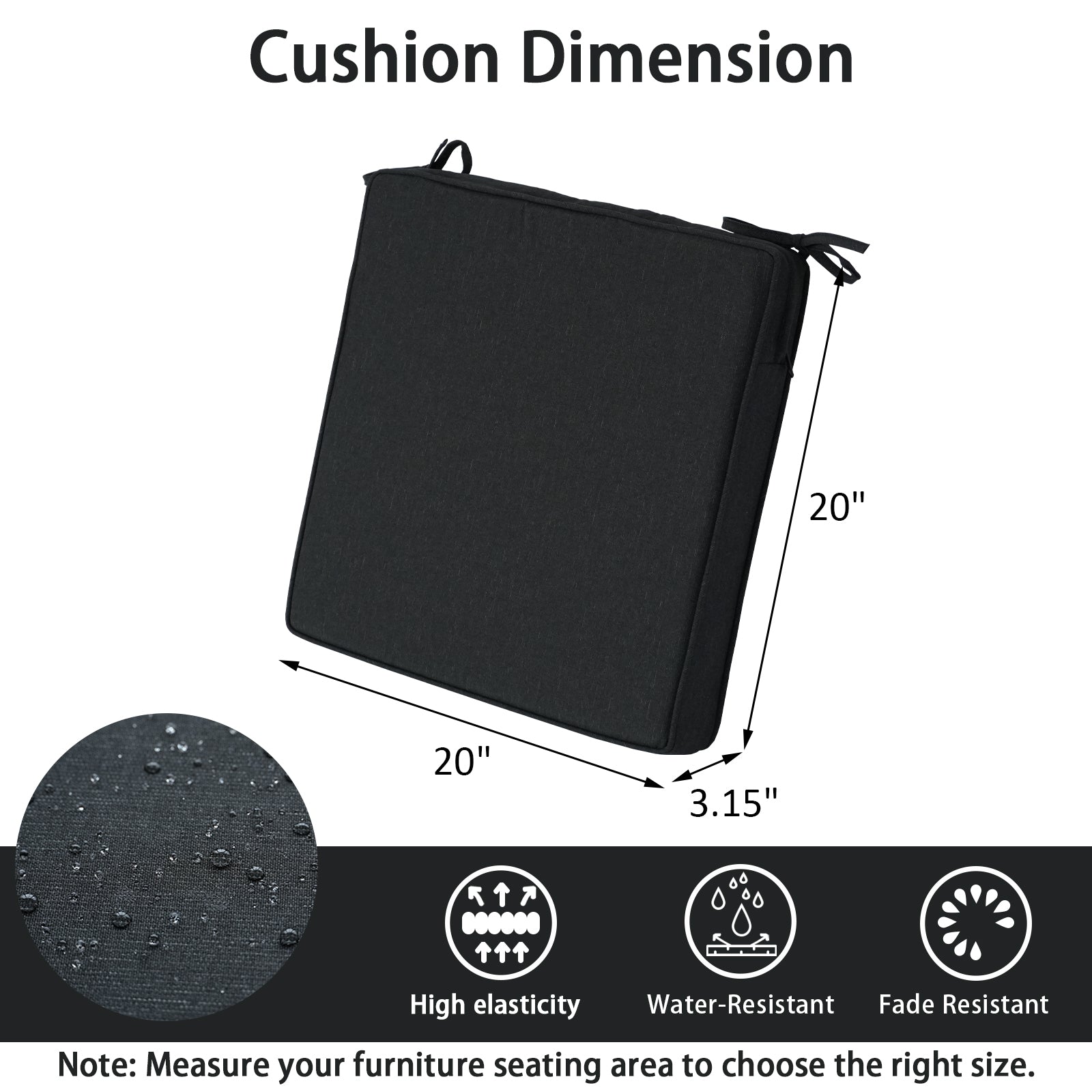 GoodGoods Outdoor Seat Cushion 20x20 in - Black dimensions
