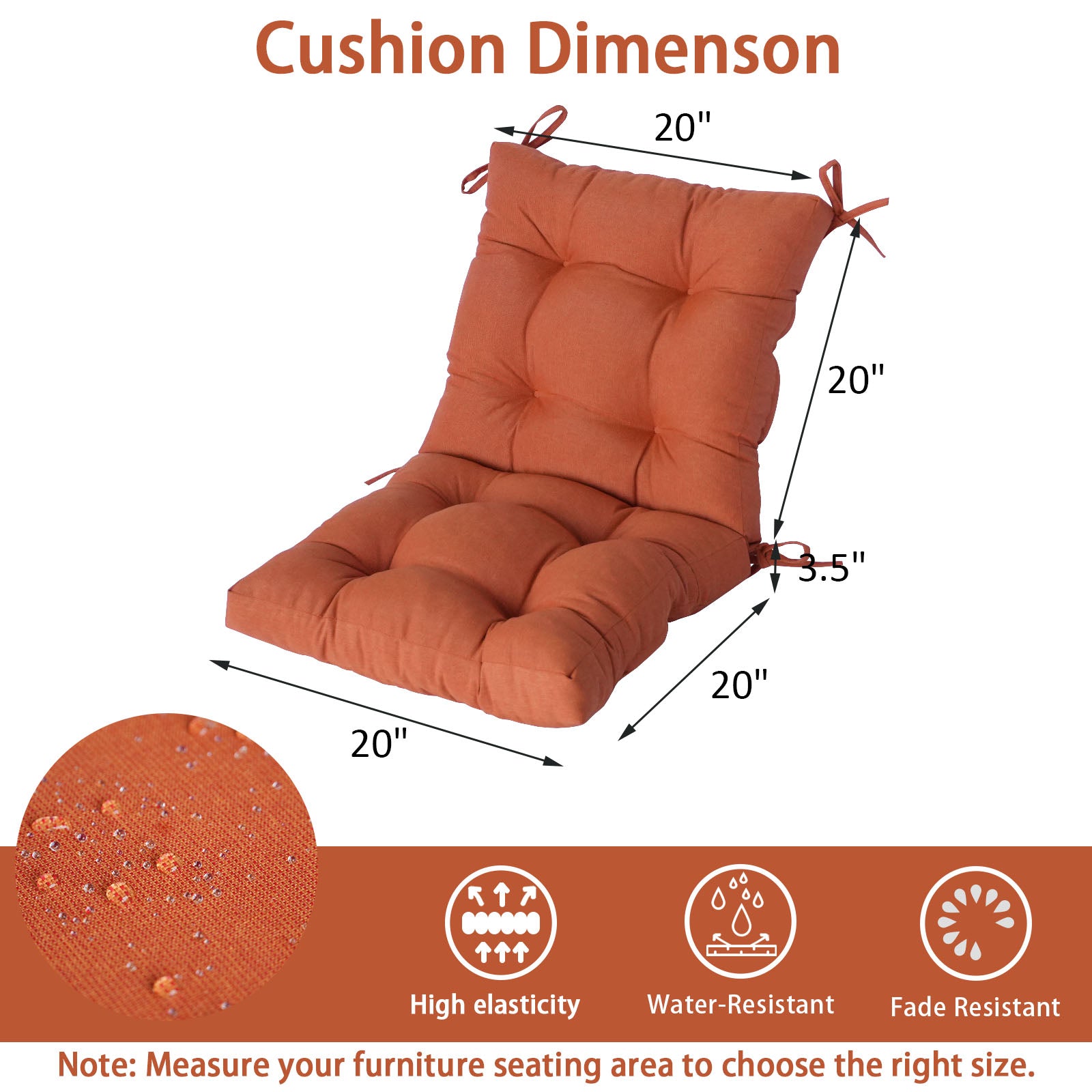 GoodGoods Tufted Outdoor High-Back Chair Cushion 20x40 in - Orange dimensions