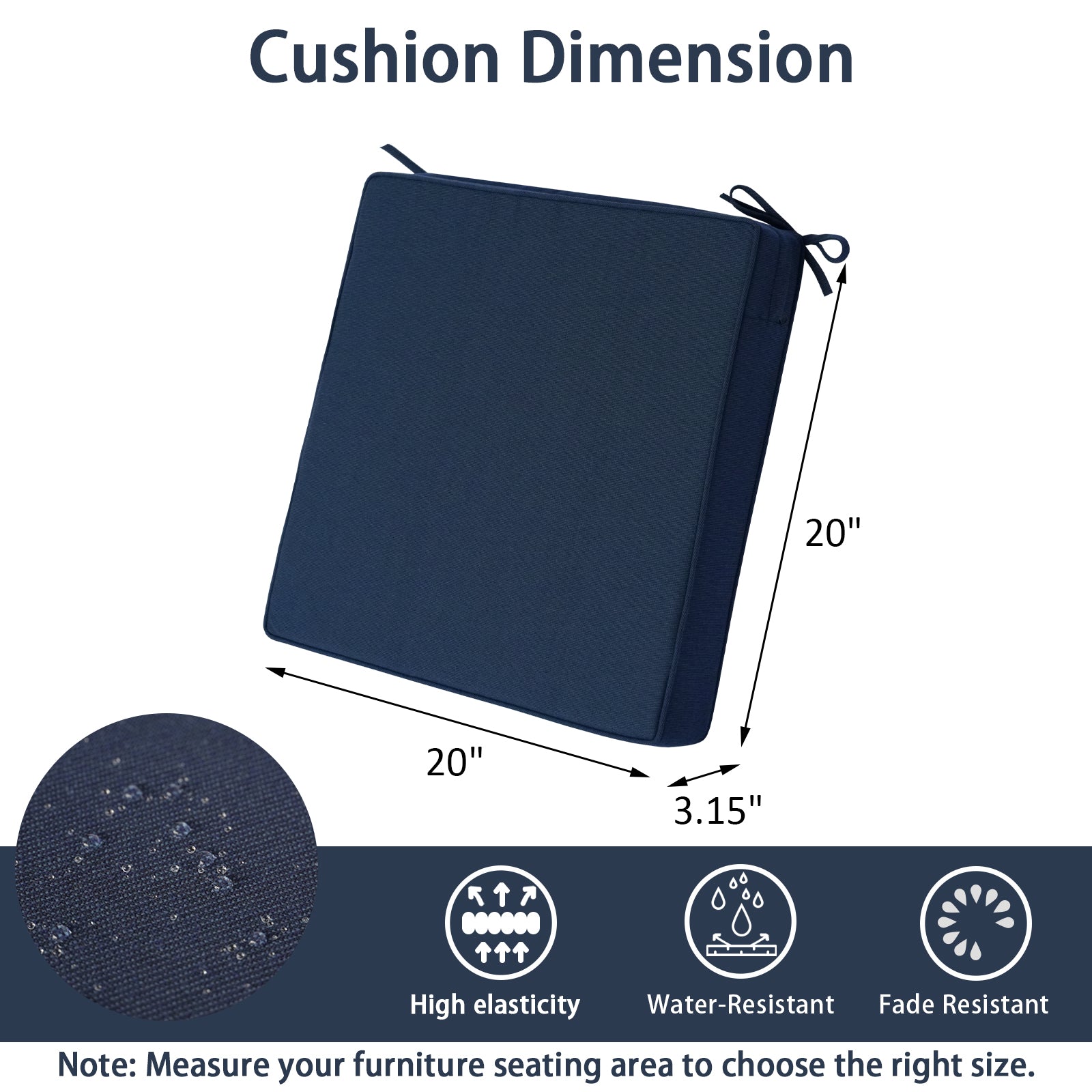 GoodGoods Outdoor Seat Cushion 20x20 in - Dark Blue - image 3