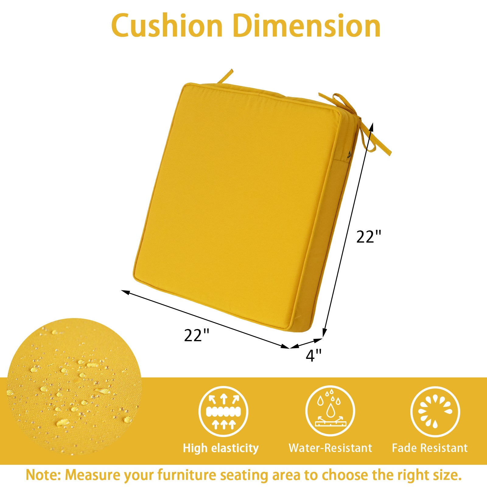 GoodGoods Outdoor Seat Cushion 22x22 in - Yellow dimensions