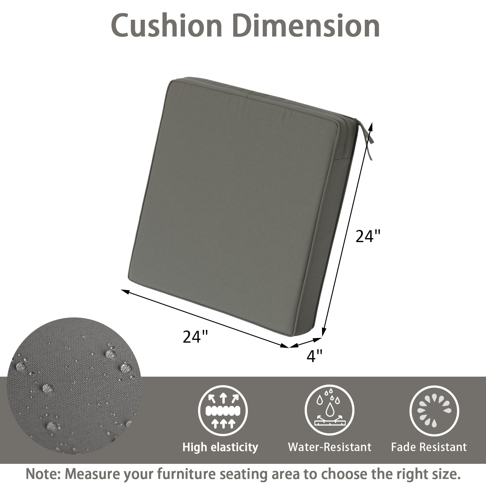 GoodGoods Outdoor Seat Cushion 24x24 in - Gray dimensions