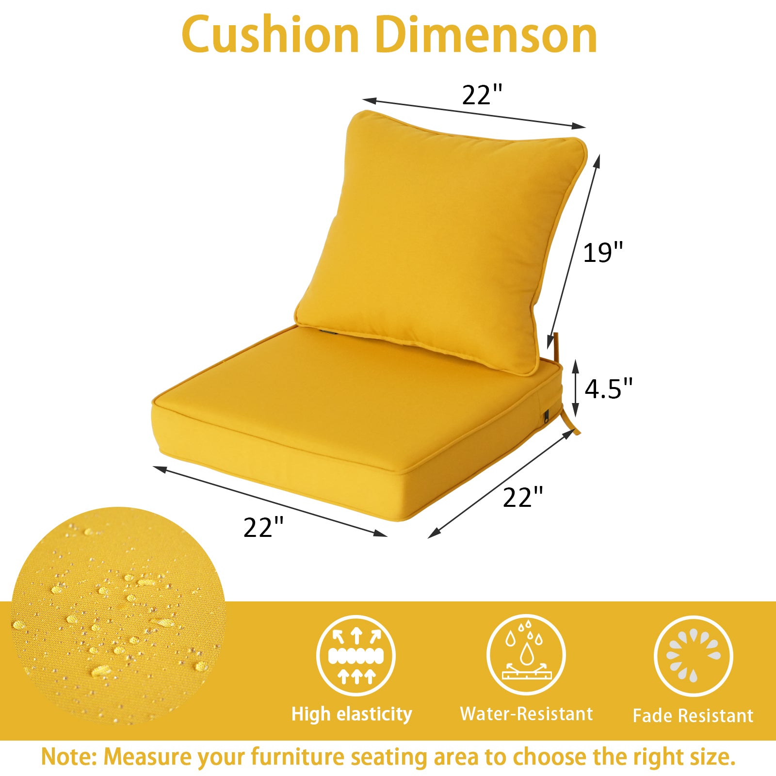 GoodGoods Deep Seat Outdoor Cushion Set 22x22 in - Yellow dimensions