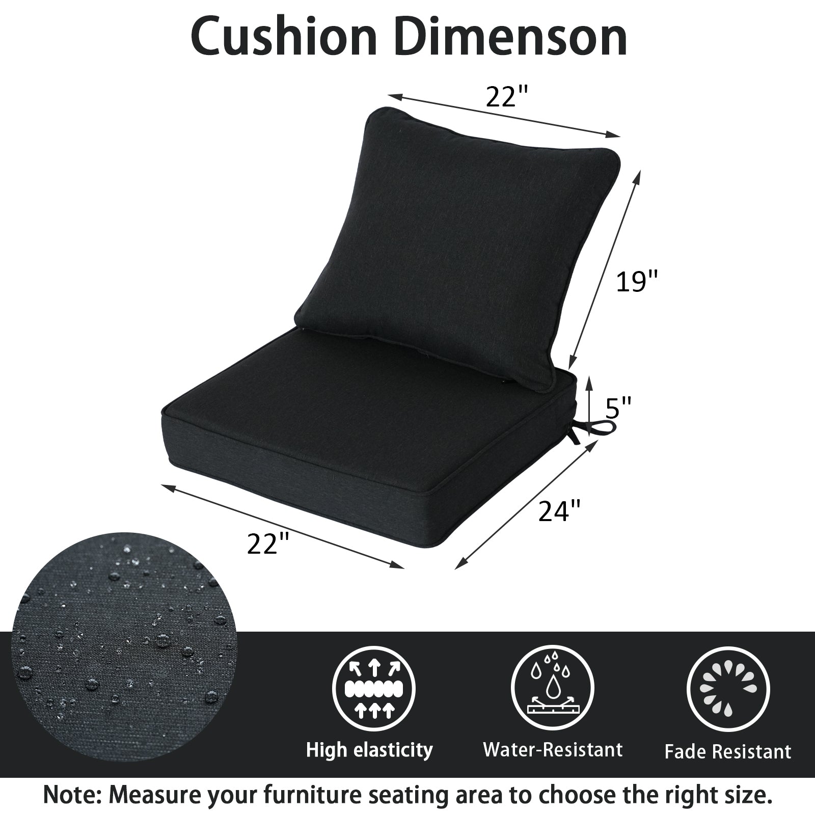 GoodGoods Deep Seat Outdoor Cushion Set 22x24 in - Black dimensions