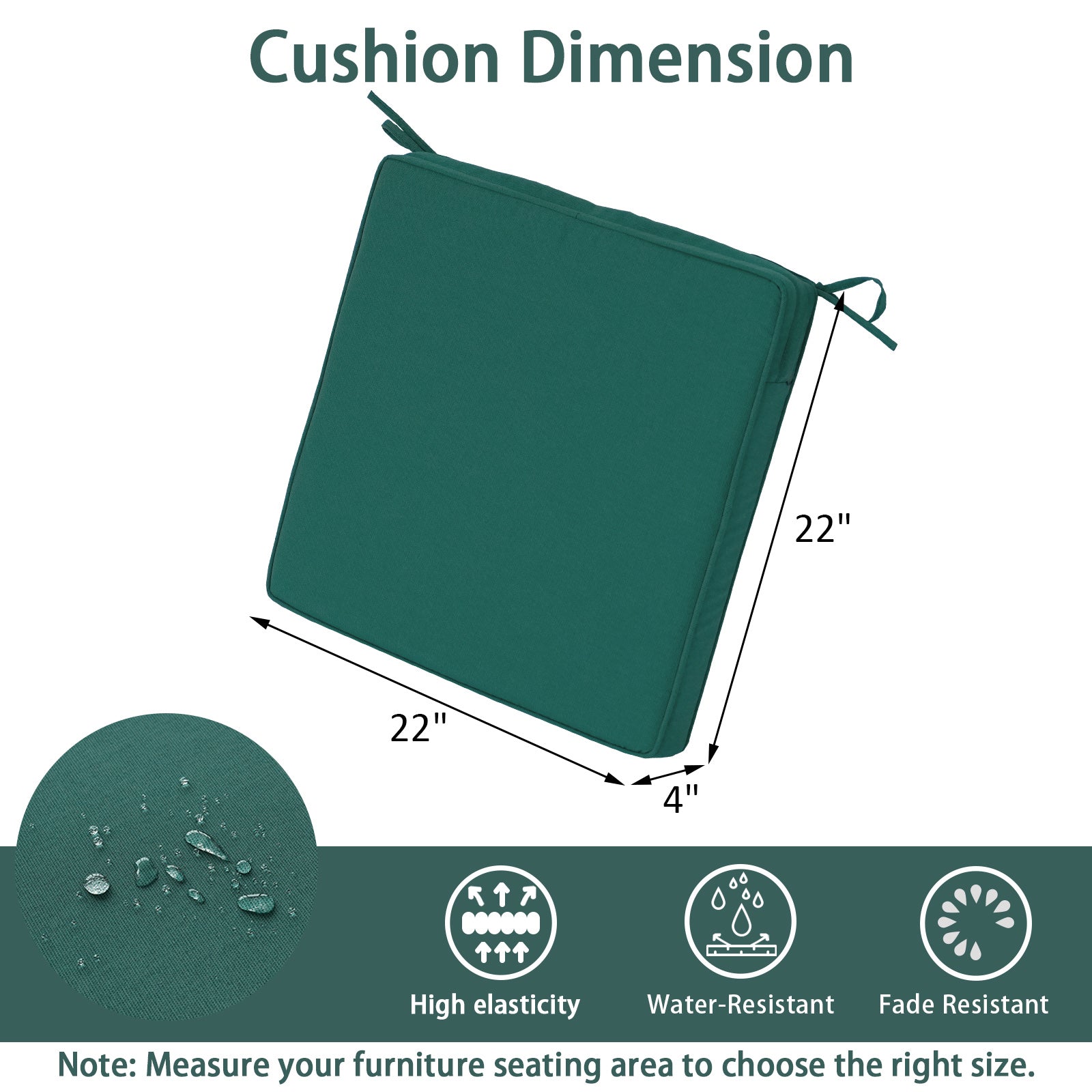 GoodGoods Outdoor Seat Cushion 22x22 in - Deep Green dimensions