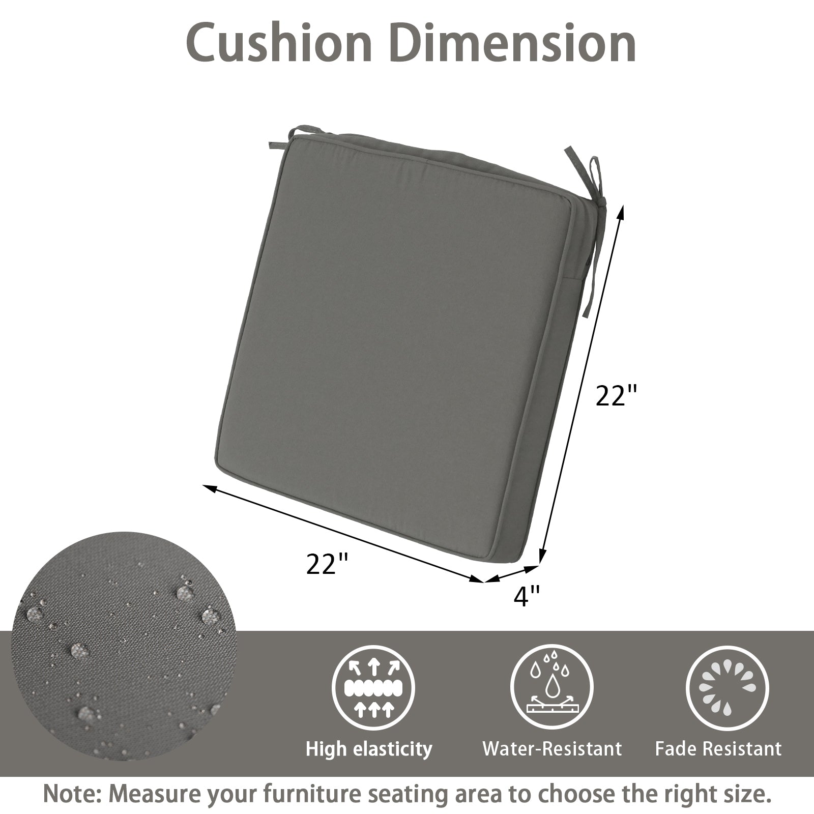 GoodGoods Outdoor Seat Cushion 22x22 in - Gray dimensions