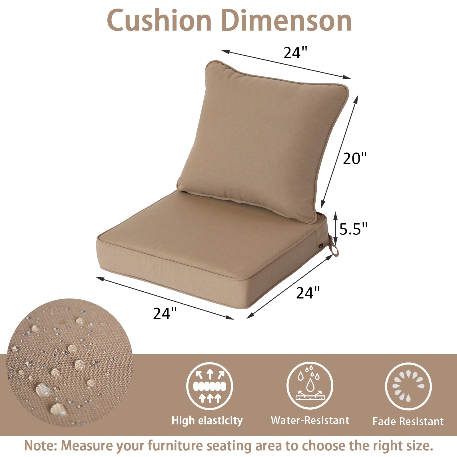 GoodGoods Deep Seat Outdoor Cushion Set 24x24 in - Brown dimensions