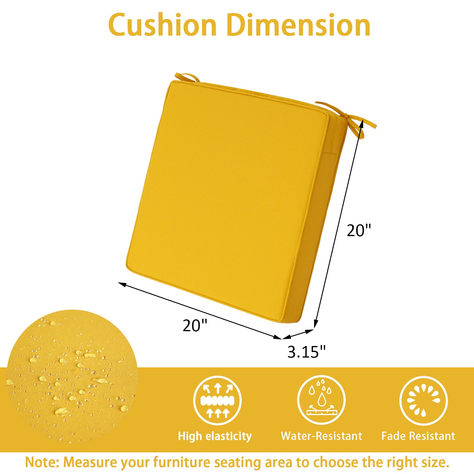 GoodGoods Outdoor Seat Cushion 20x20 in - Yellow - image 3