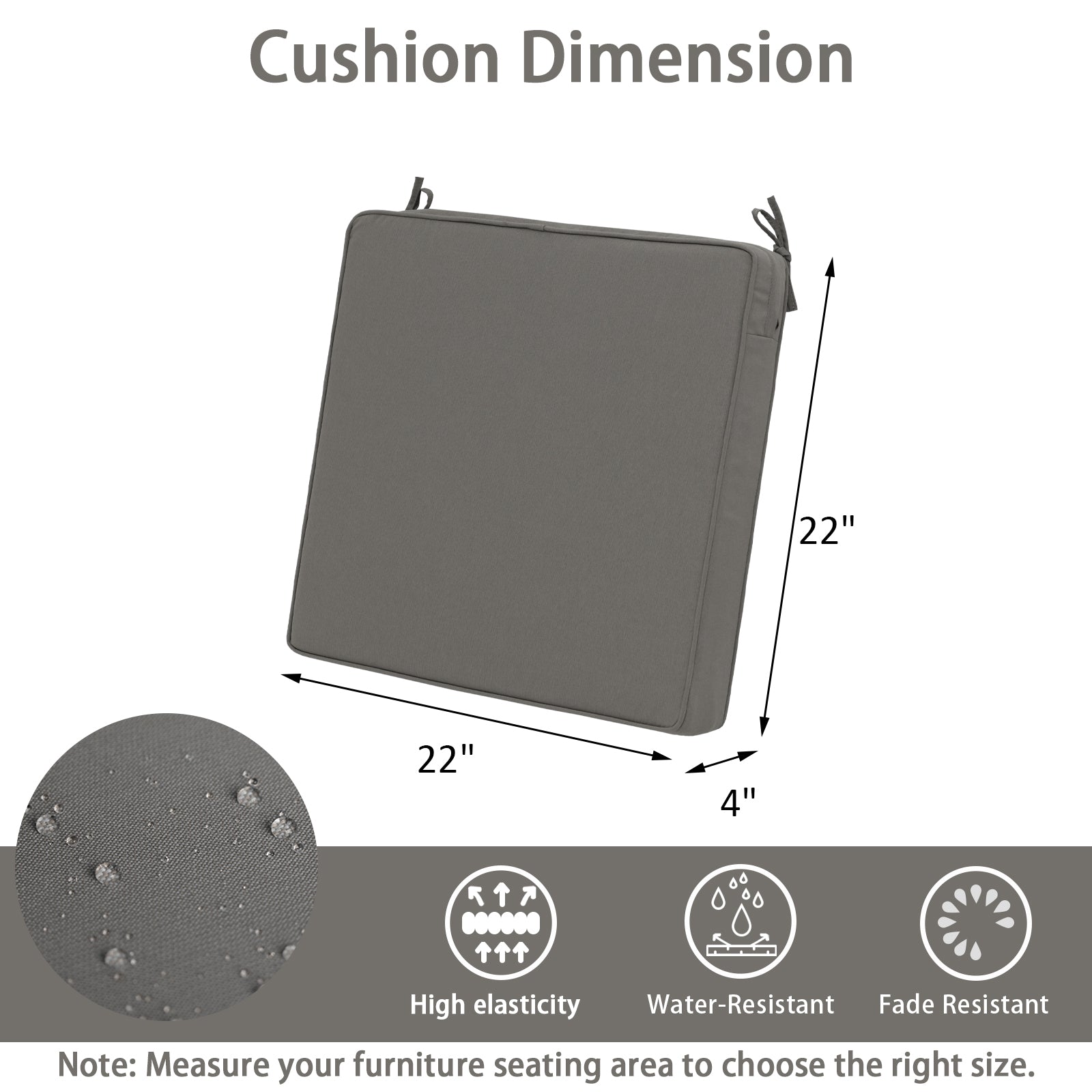 GoodGoods Outdoor Seat Cushion 22x22 in - Gray - image 3