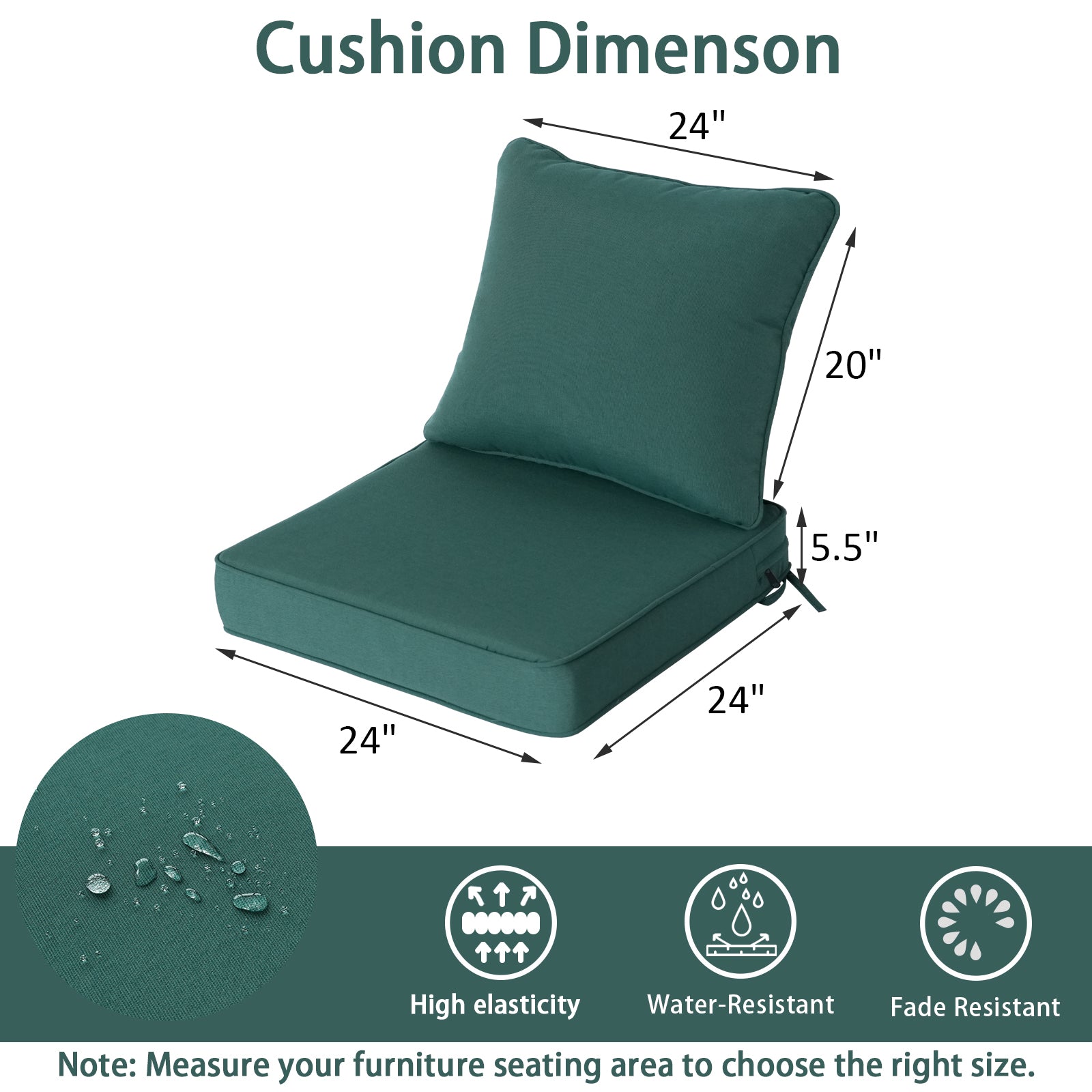 GoodGoods Deep Seat Outdoor Cushion Set 24x24 in - Deep Green dimensions