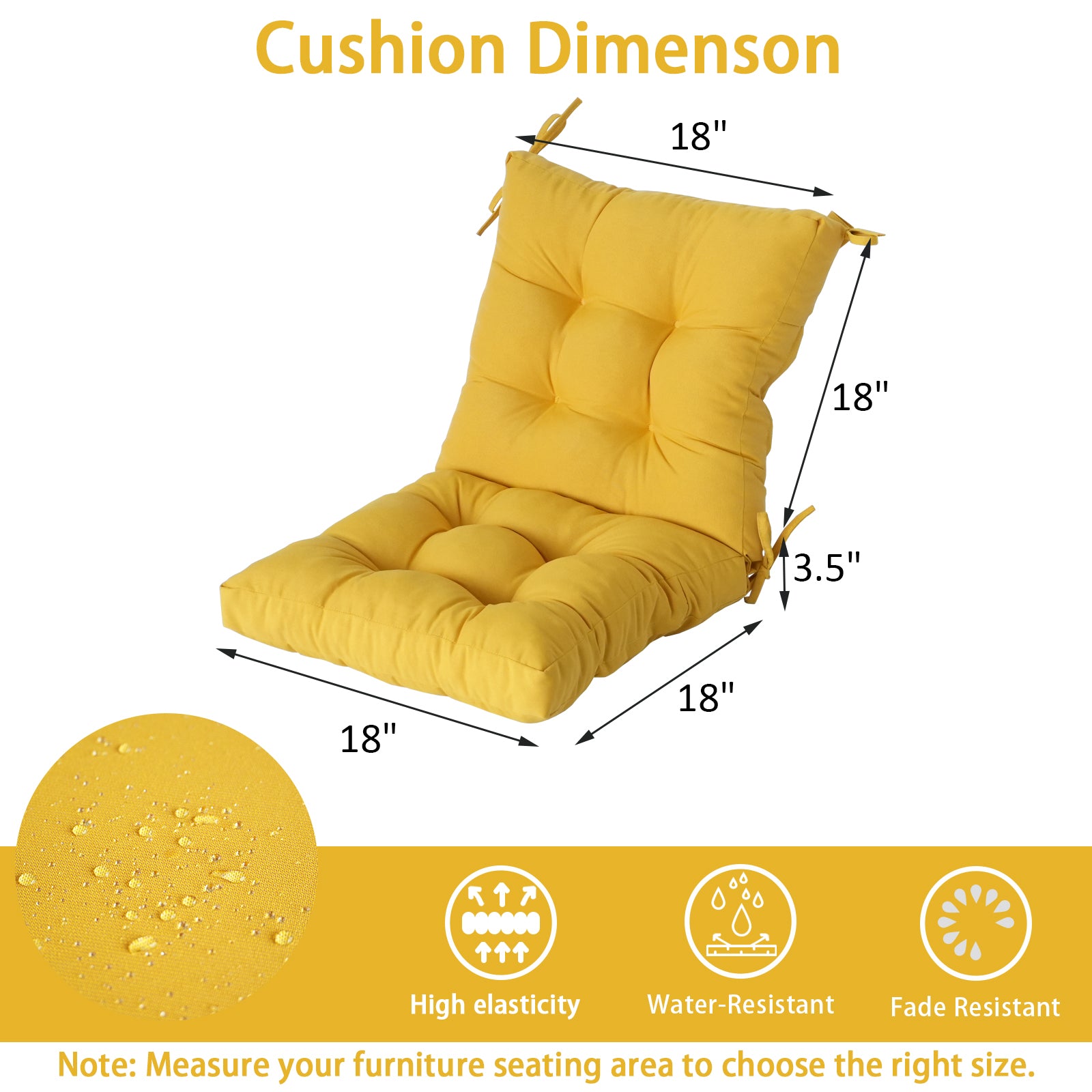 GoodGoods Tufted Outdoor High-Back Chair Cushion 18x36 in - Yellow dimensions