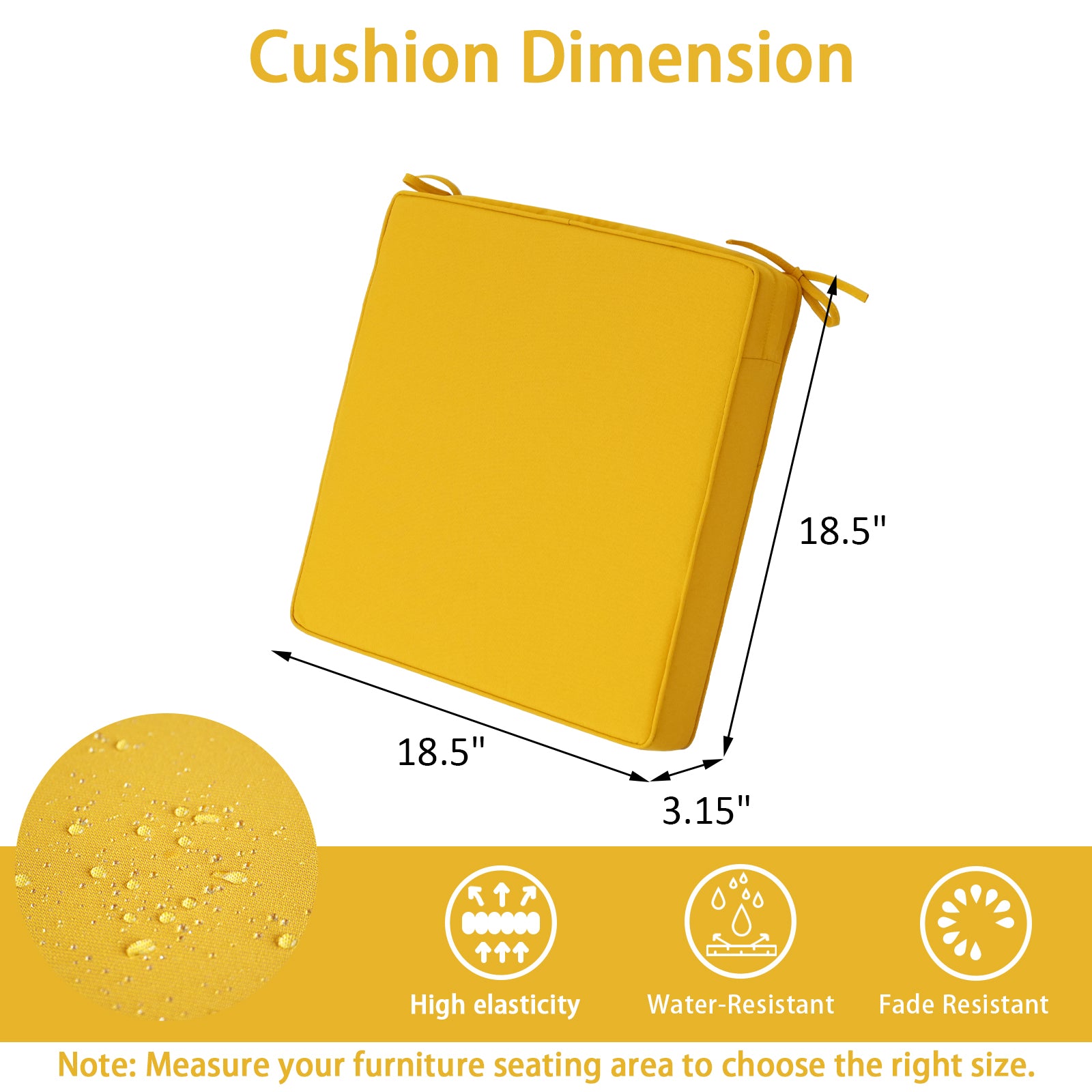 GoodGoods Outdoor Seat Cushion 18.5x18.5 in - Yellow - image 3