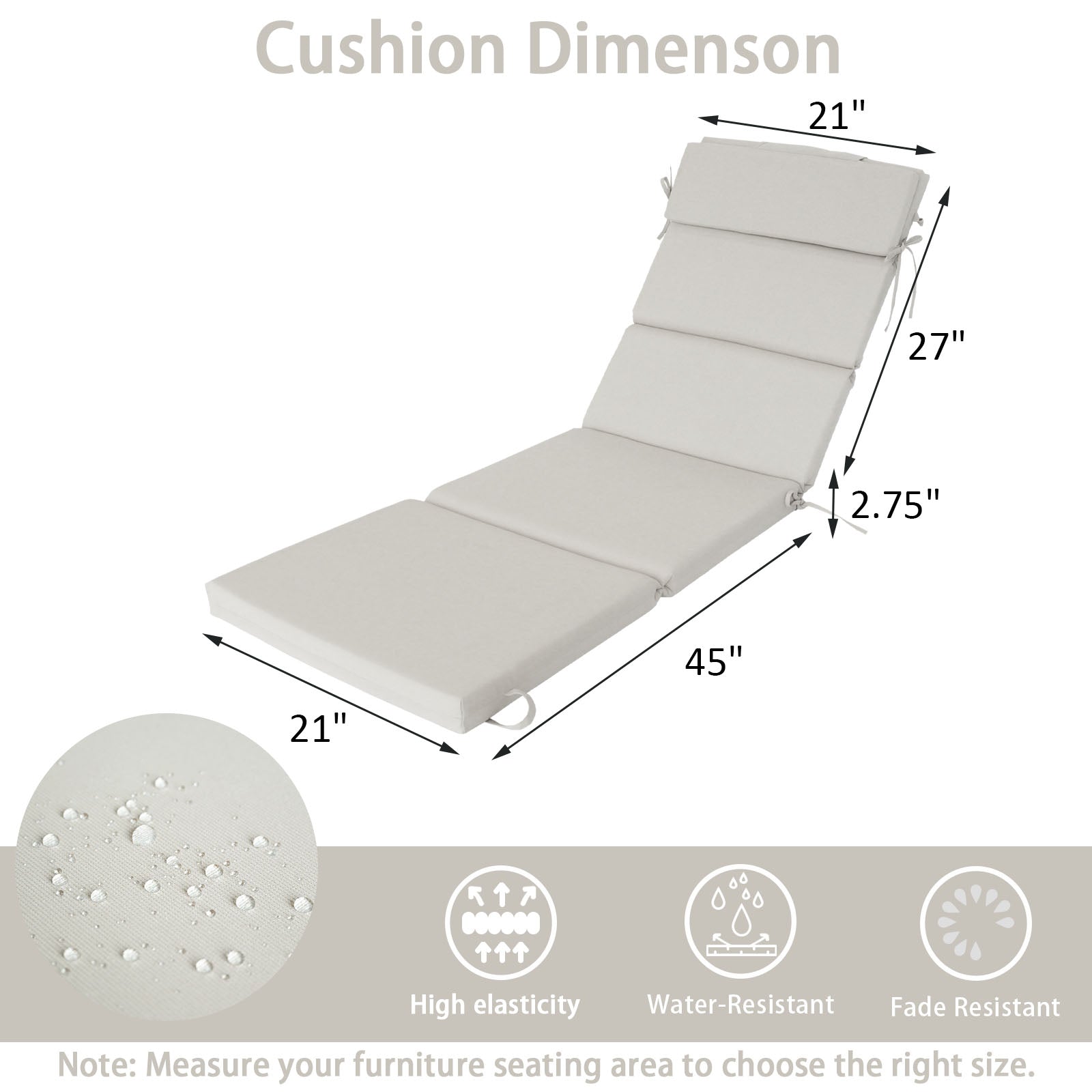 GoodGoods Outdoor Chaise Lounge Cushion 21x72 in - Beige dimensions