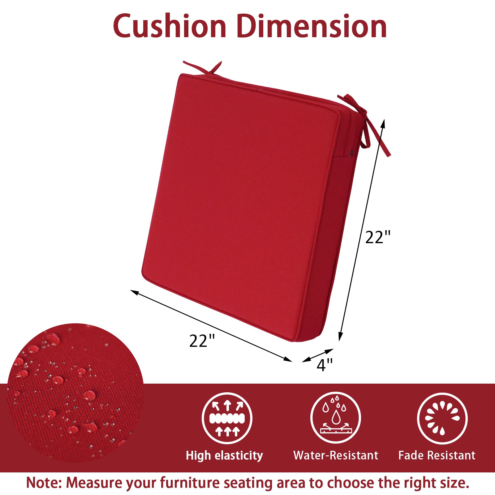 GoodGoods Outdoor Seat Cushion 22x22 in - Red - image 3