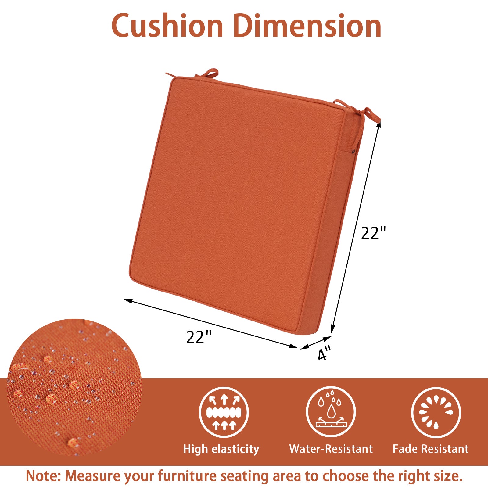 GoodGoods Outdoor Seat Cushion 22x22 in - Orange - image 3