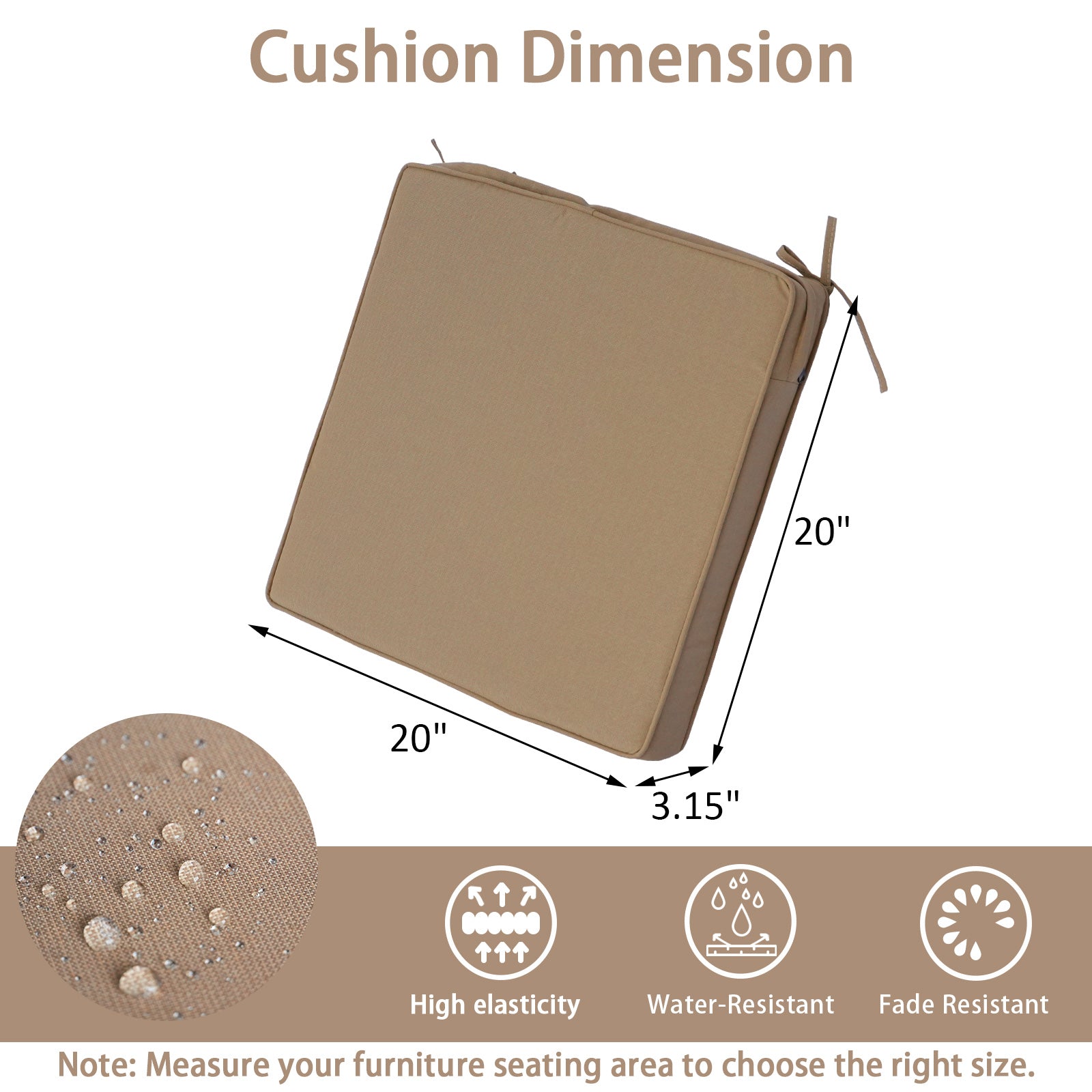 GoodGoods Outdoor Seat Cushion 20x20 in - Brown dimensions