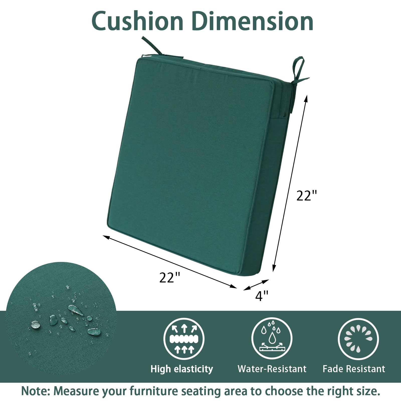GoodGoods Outdoor Seat Cushion 22x22 in - Deep Green - image 3