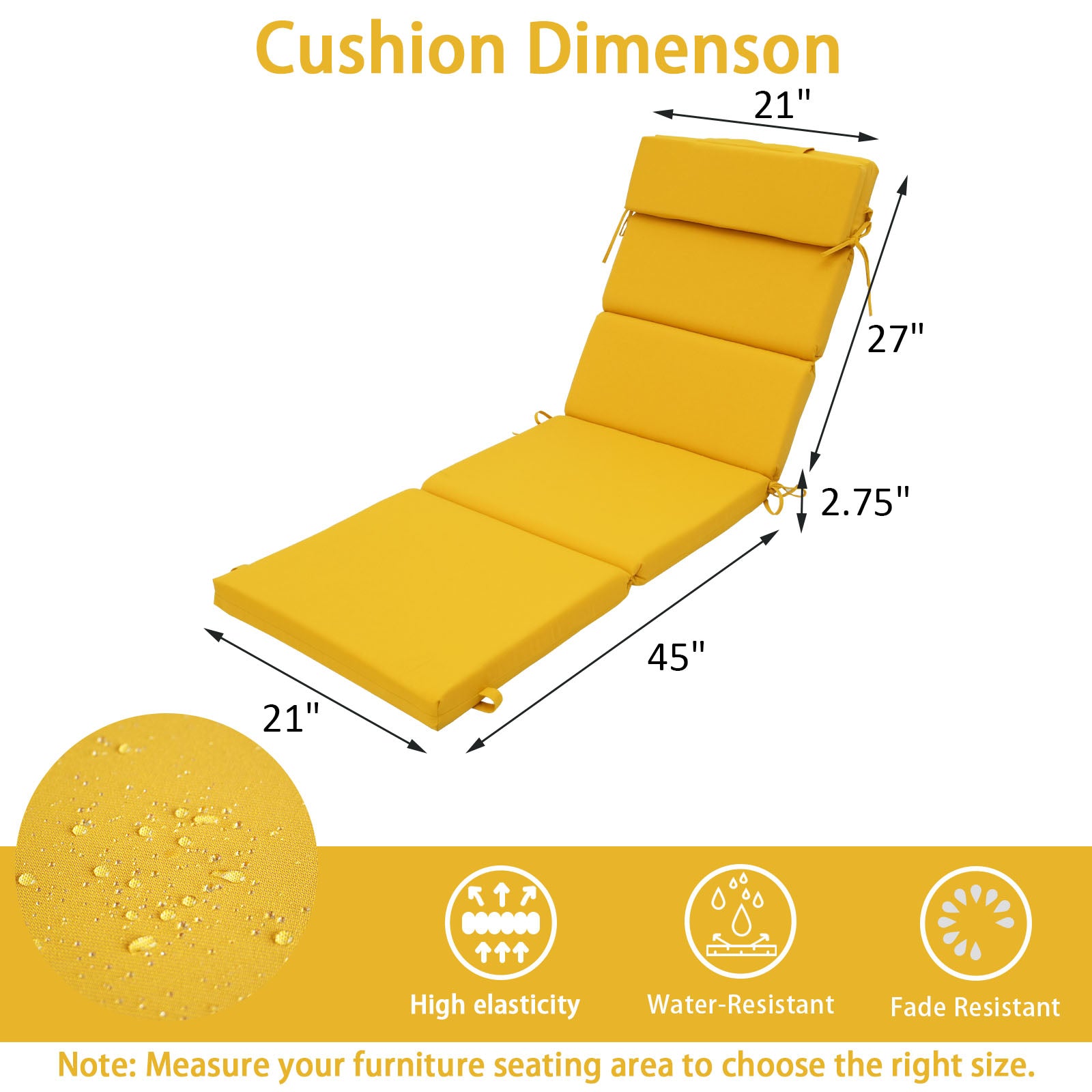 GoodGoods Outdoor Chaise Lounge Cushion 21x72 in - Yellow dimensions