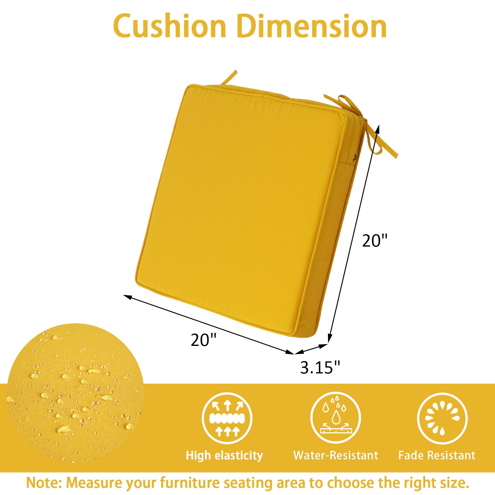 GoodGoods Outdoor Seat Cushion 20x20 in - Yellow dimensions