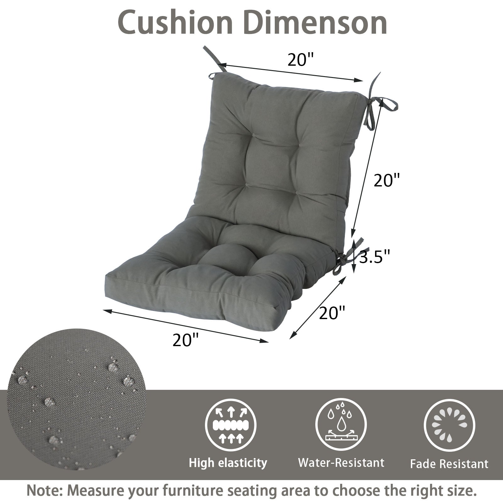 GoodGoods Tufted Outdoor High-Back Chair Cushion 20x40 in - Gray dimensions