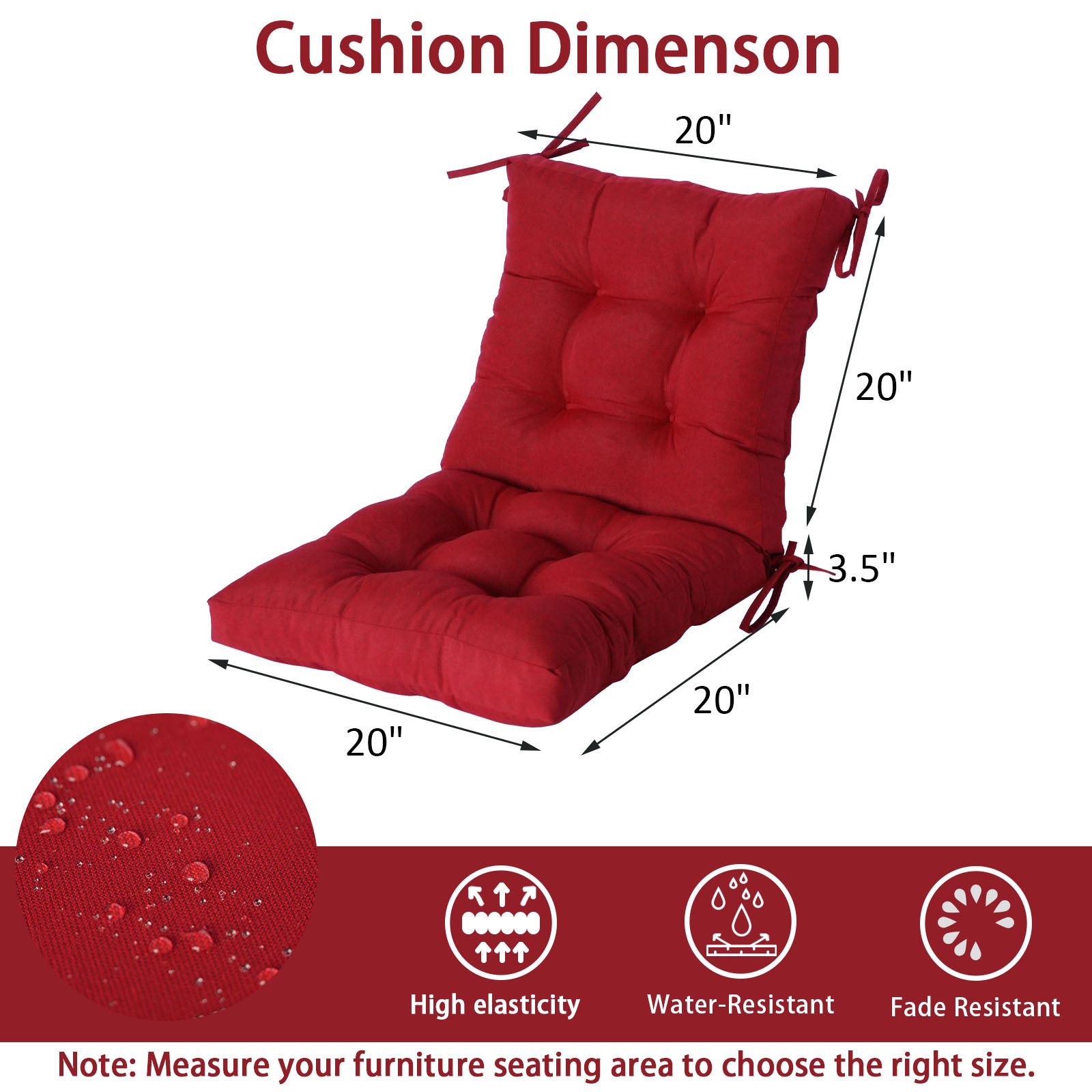 GoodGoods Tufted Outdoor High-Back Chair Cushion 20x40 in - Red dimensions