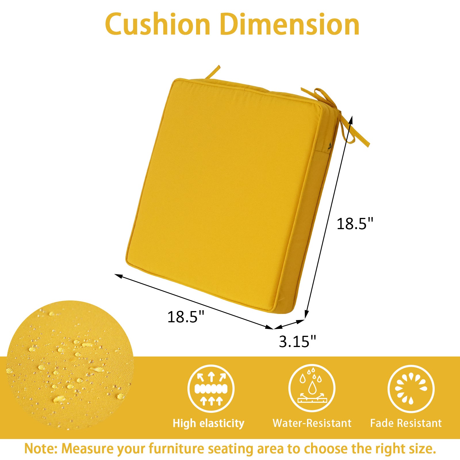 GoodGoods Outdoor Seat Cushion 18.5x18.5 in - Yellow dimensions