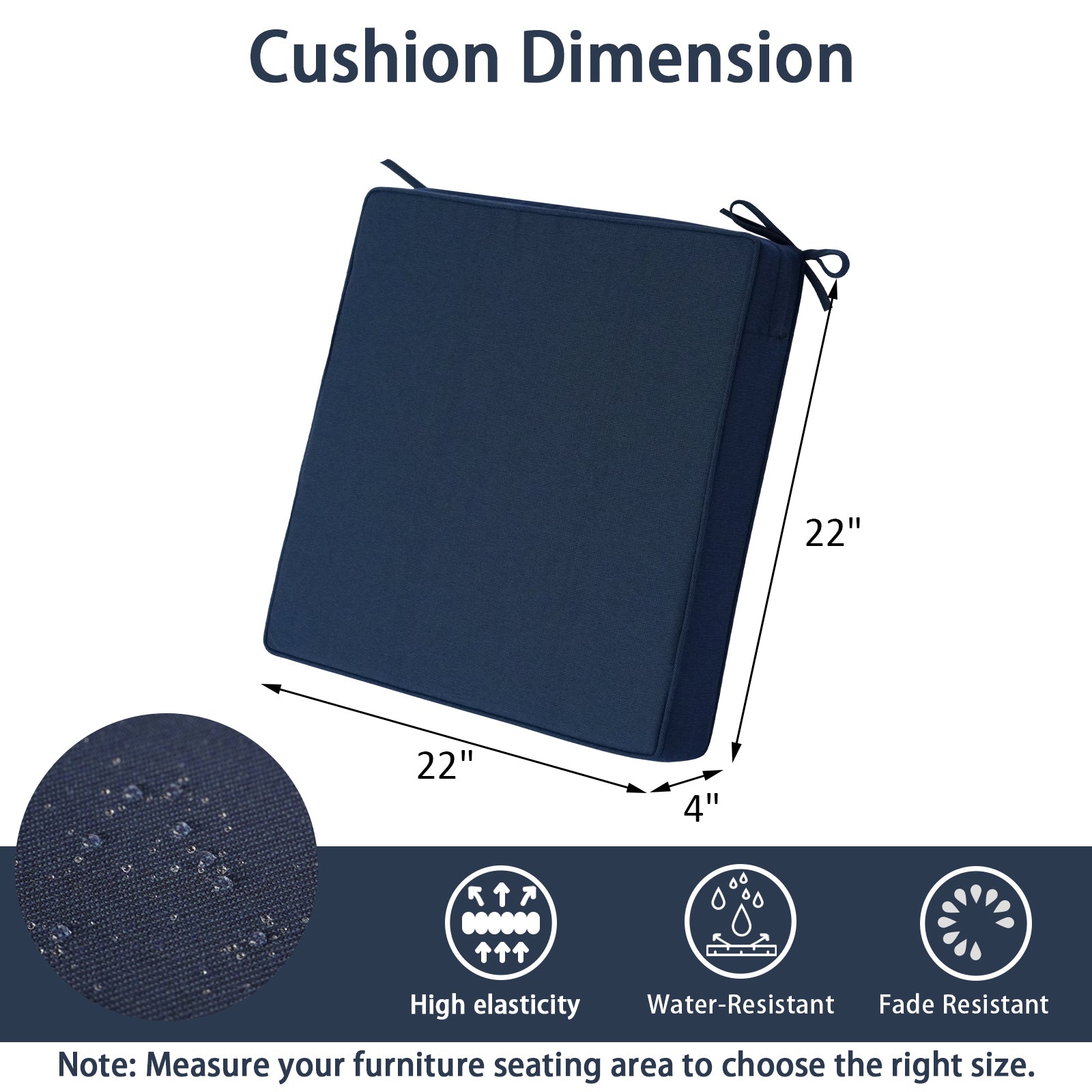 GoodGoods Outdoor Seat Cushion 22x22 in - Dark Blue - image 3