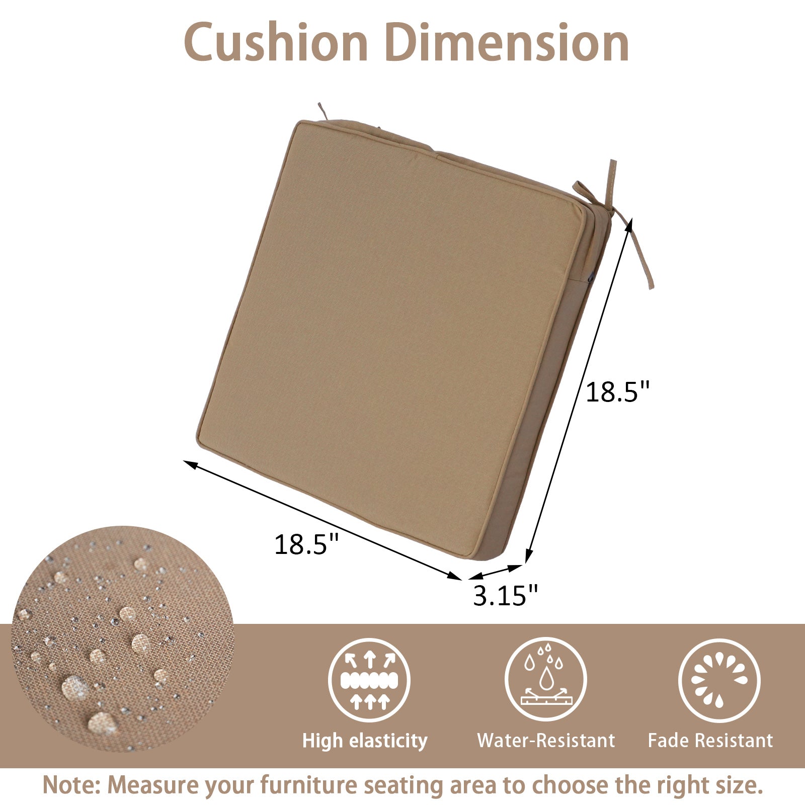 GoodGoods Outdoor Seat Cushion 18.5x18.5 in - Brown dimensions
