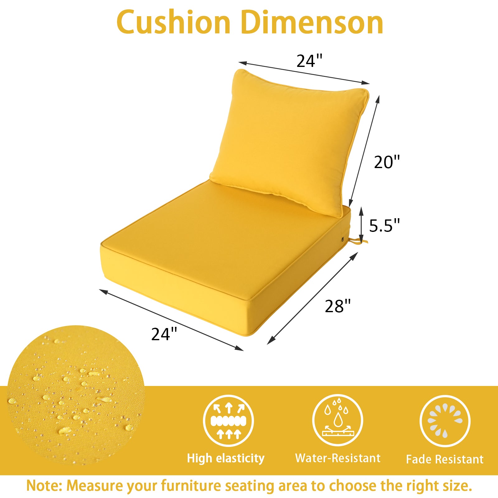 GoodGoods Deep Seat Outdoor Cushion Set 24x28 in - Yellow dimensions