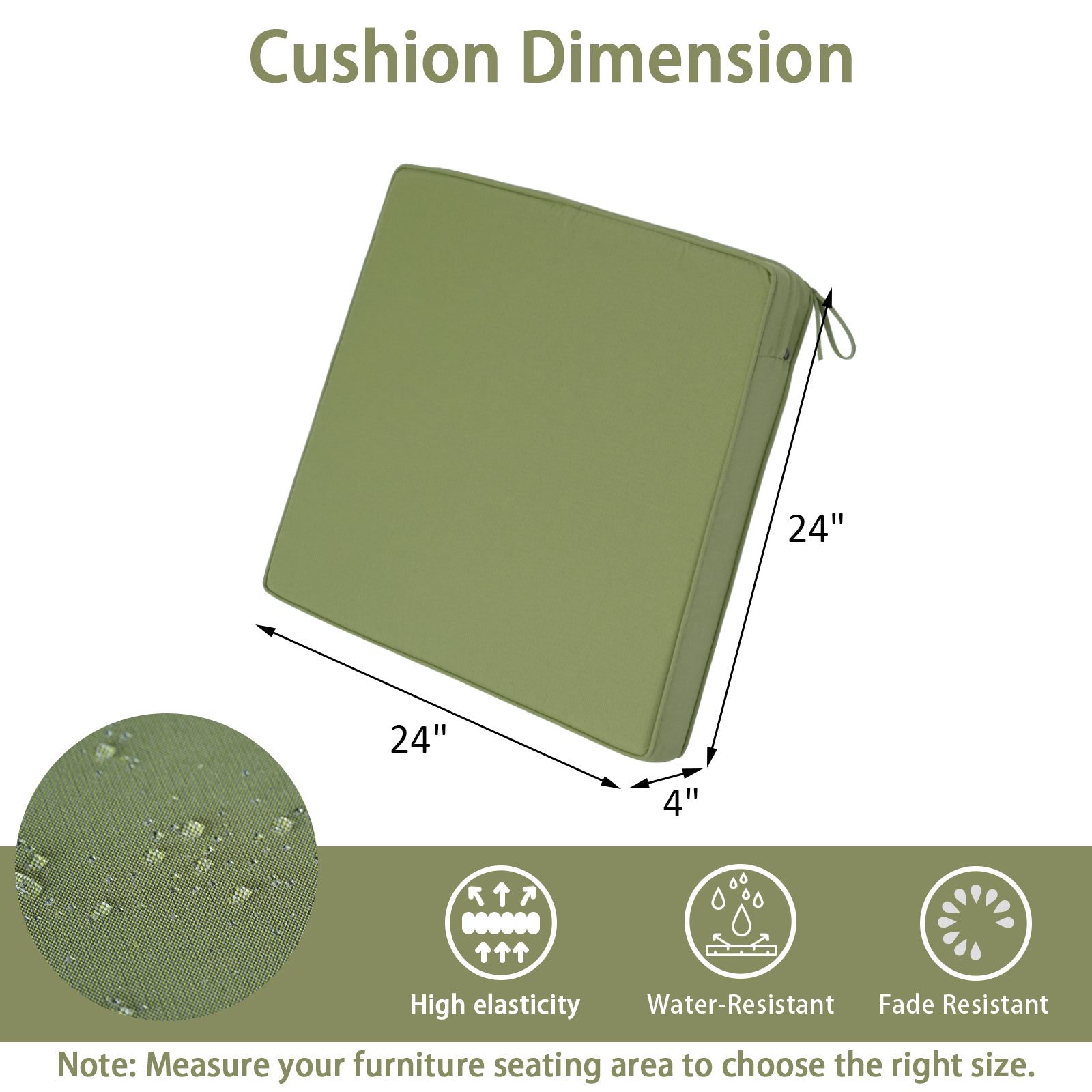 GoodGoods Outdoor Seat Cushion 24x24 in - Light Green dimensions