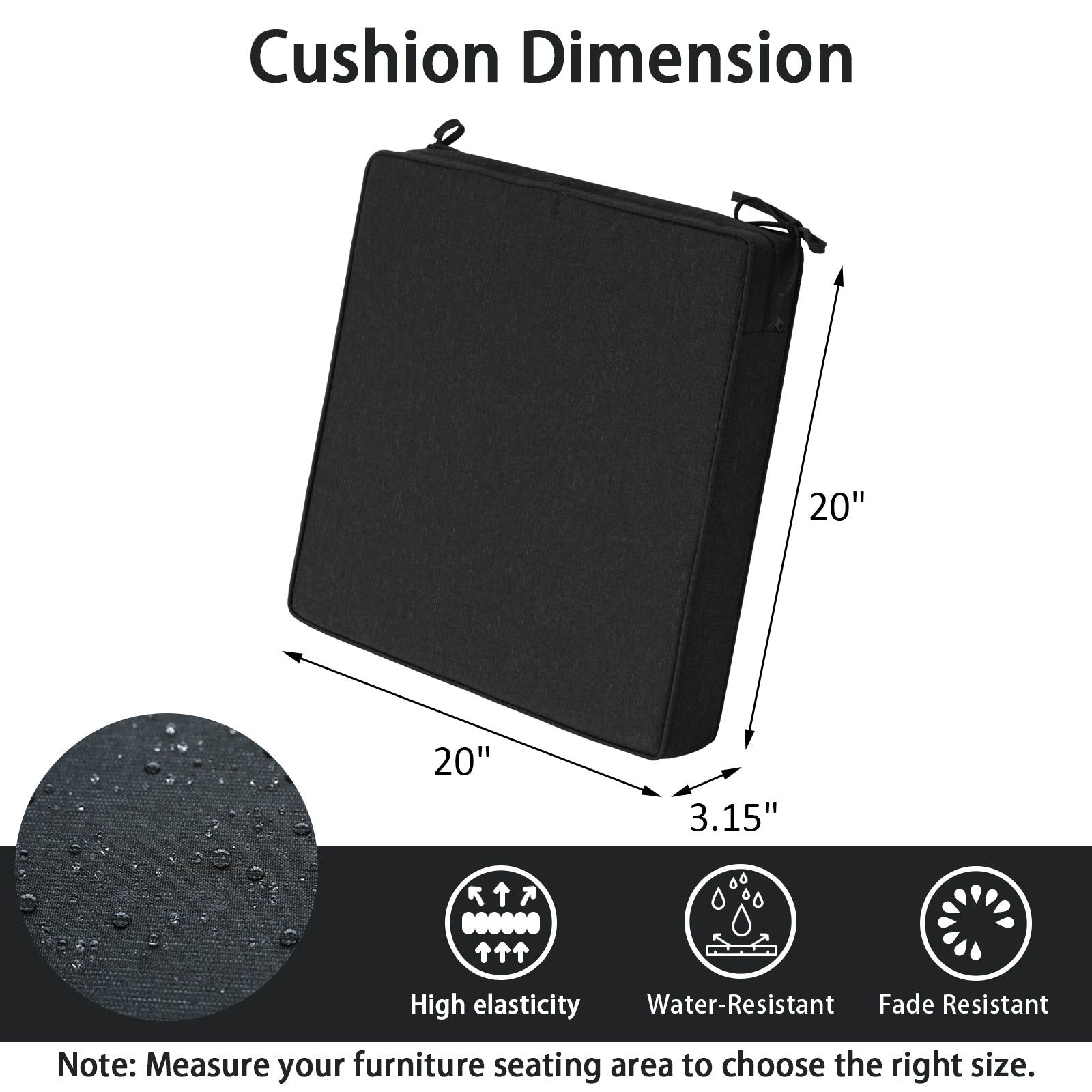 GoodGoods Outdoor Seat Cushion 20x20 in - Black - image 3