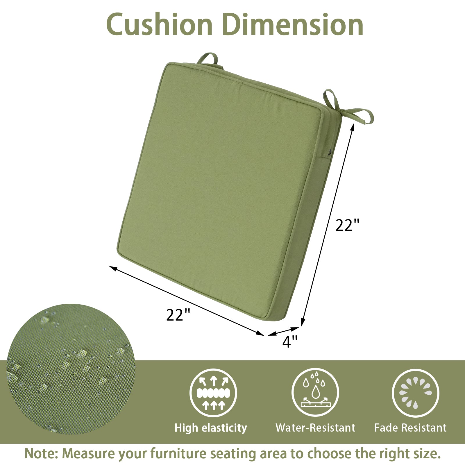GoodGoods Outdoor Seat Cushion 22x22 in - Light Green - image 3