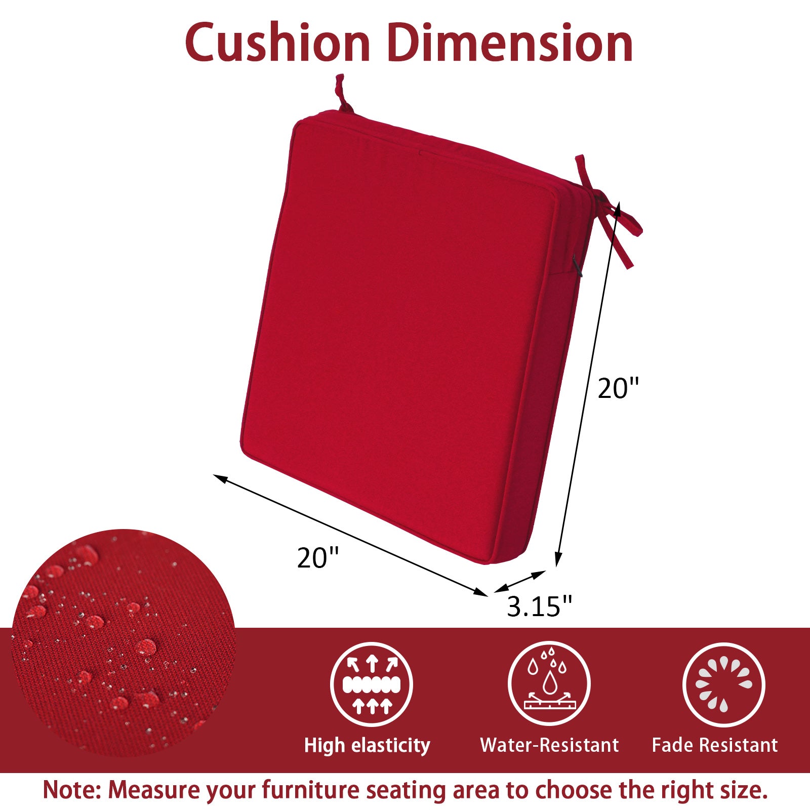 GoodGoods Outdoor Seat Cushion 20x20 in - Red dimensions