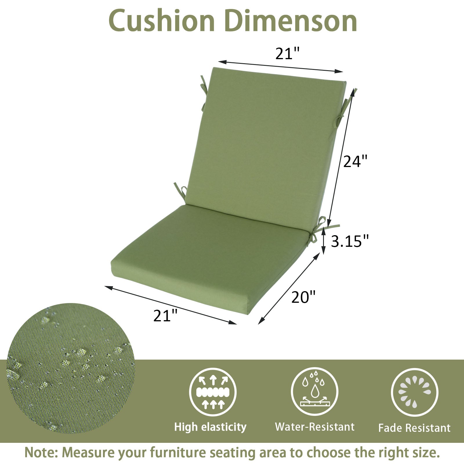 GoodGoods Outdoor High-Back Chair Cushion 21x44 in - Light Green dimensions