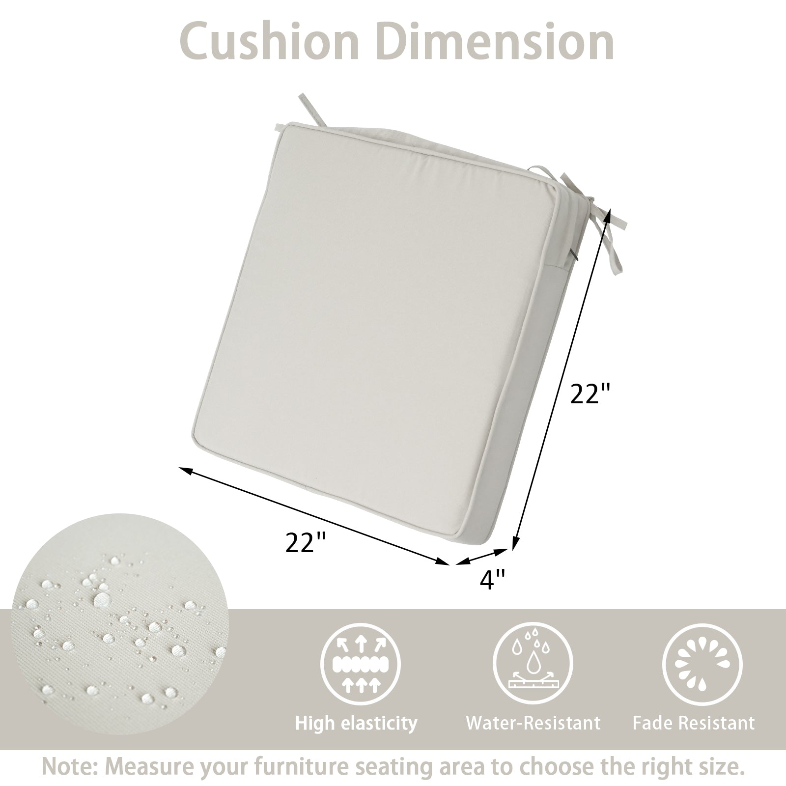 GoodGoods Outdoor Seat Cushion 22x22 in - Beige dimensions