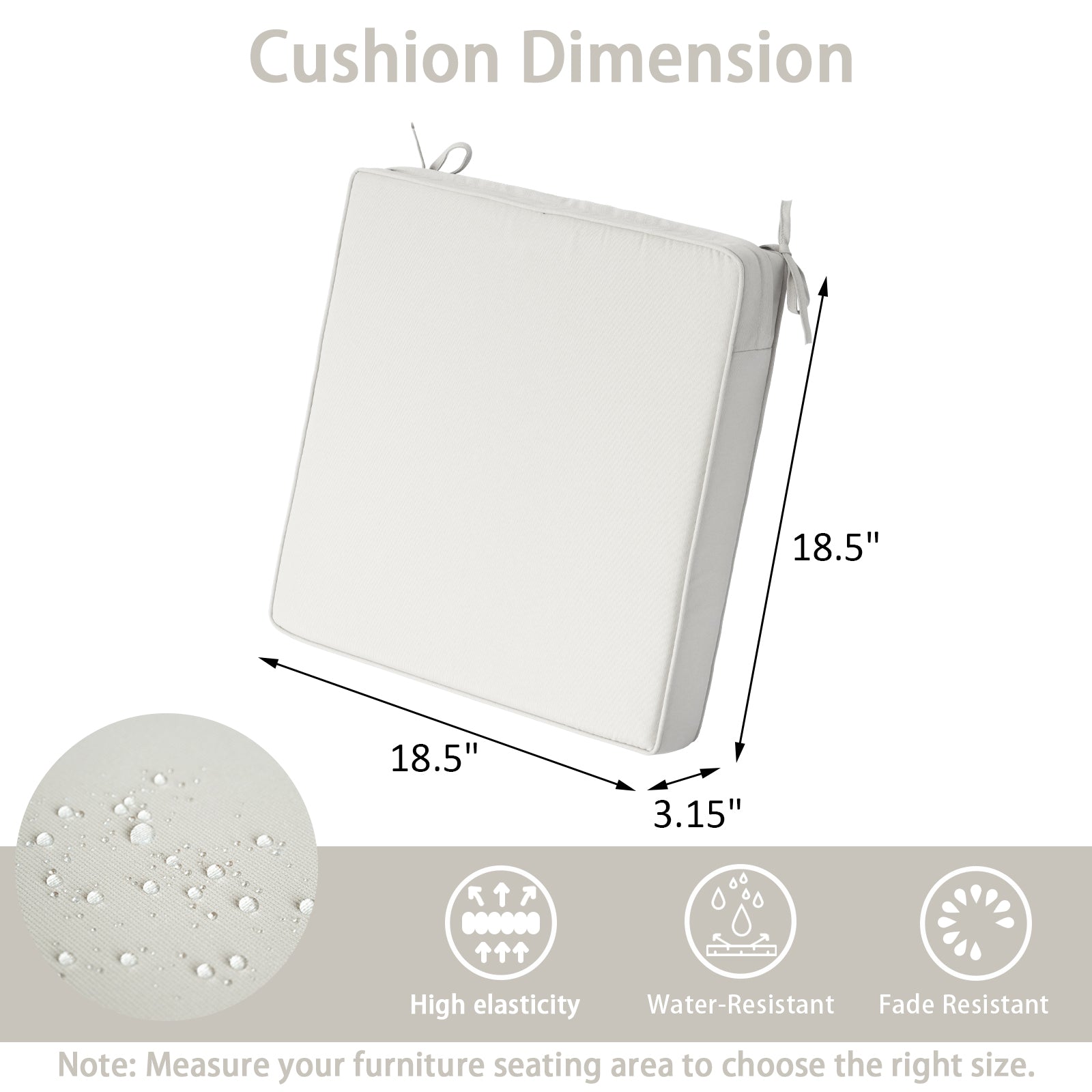 GoodGoods Outdoor Seat Cushion 18.5x18.5 in - Beige - image 3