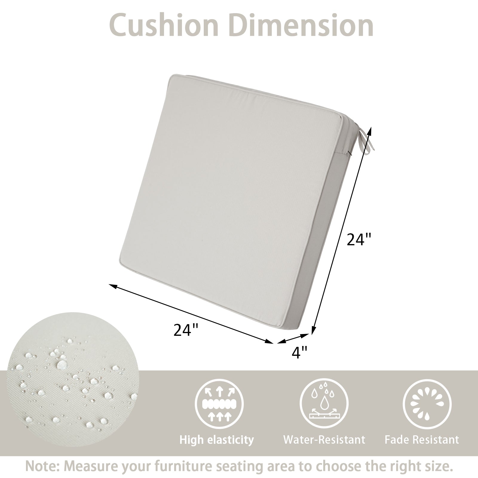GoodGoods Outdoor Seat Cushion 24x24 in - Beige dimensions