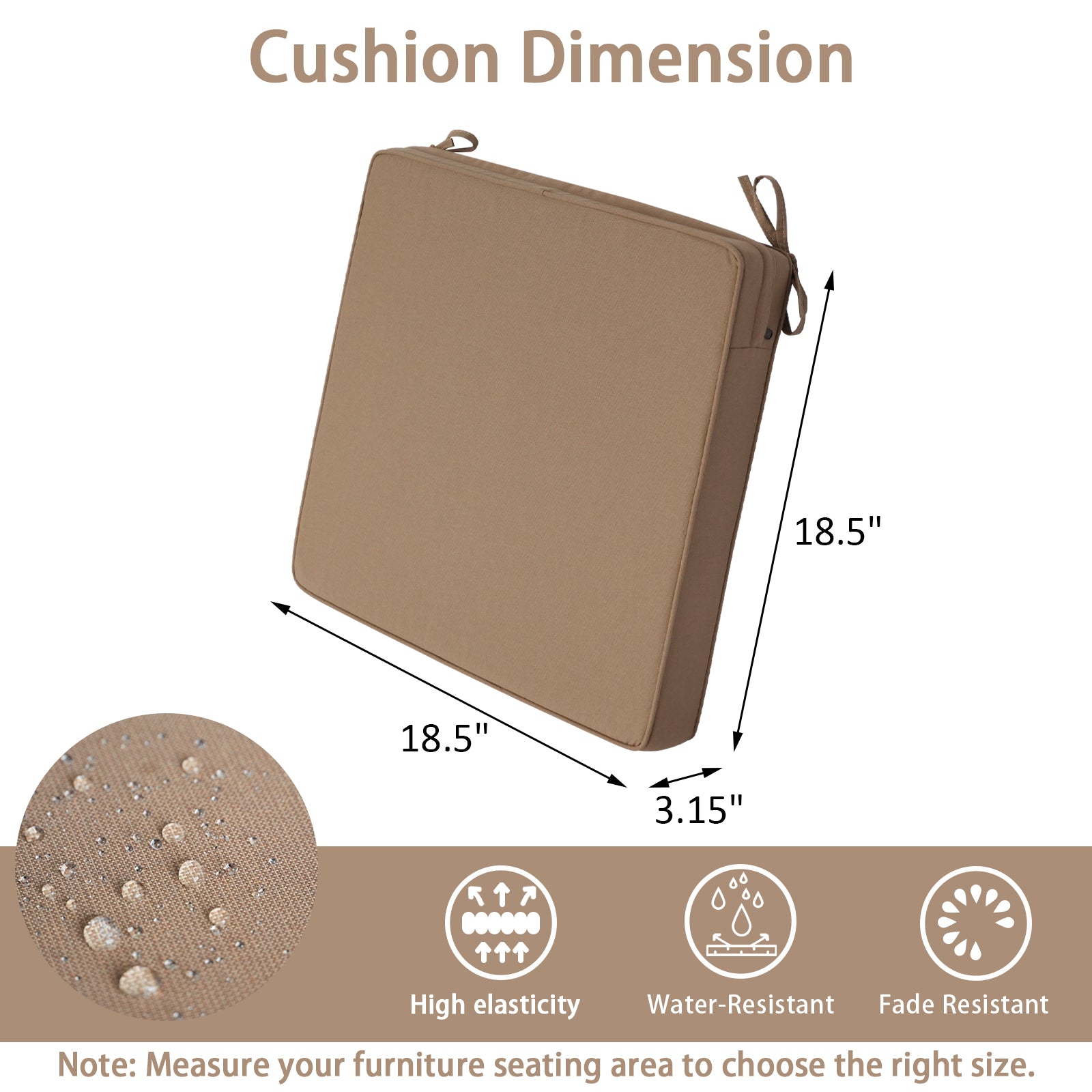 GoodGoods Outdoor Seat Cushion 18.5x18.5 in - Brown - image 3