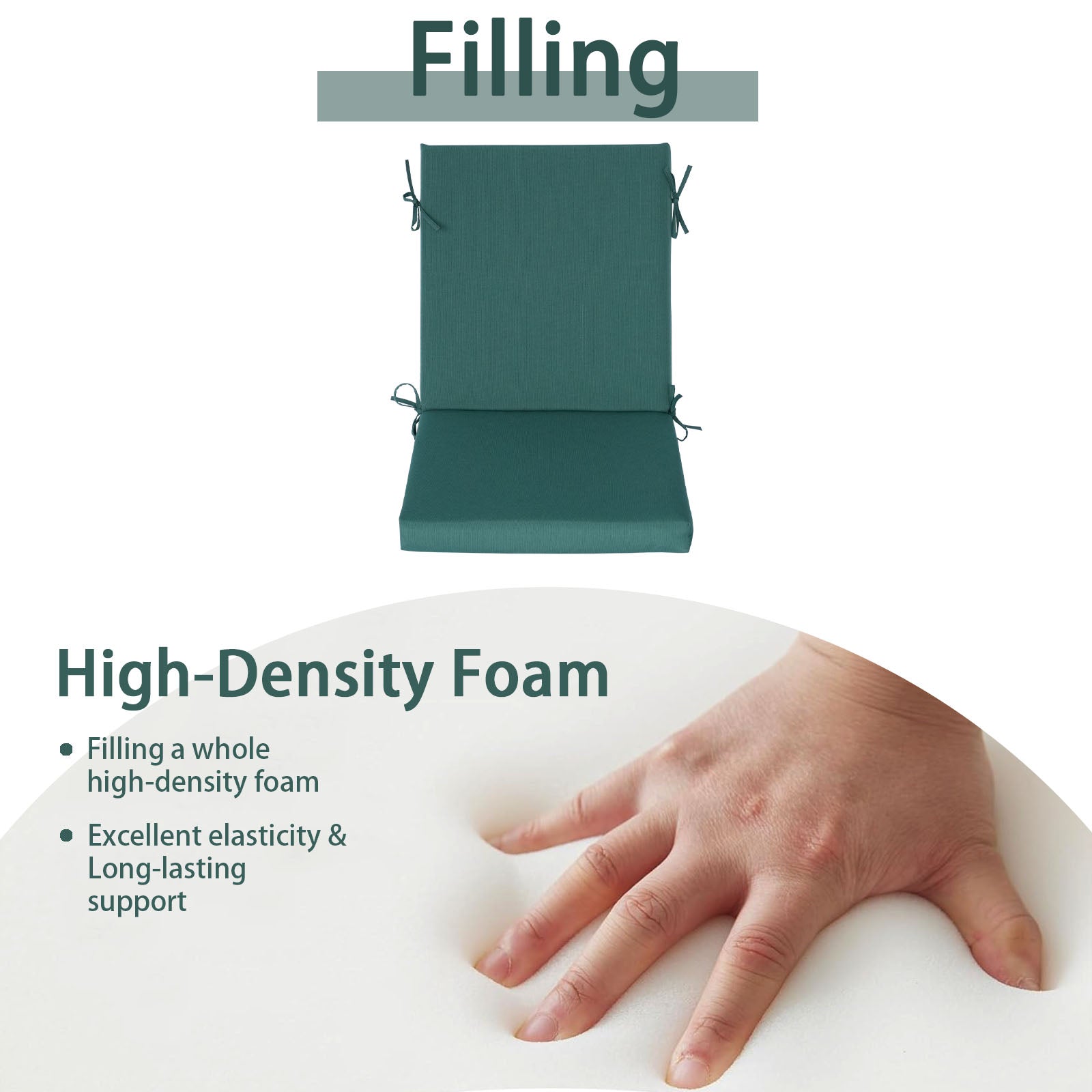 GoodGoods Outdoor High-Back Chair Cushion 22x44 in - Deep Green filling and support