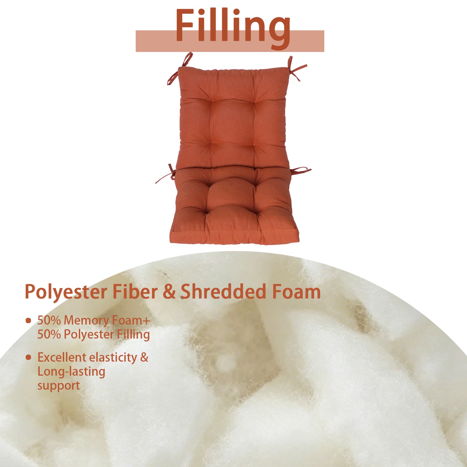 GoodGoods Tufted Outdoor High-Back Chair Cushion 20x40 in - Orange filling and support